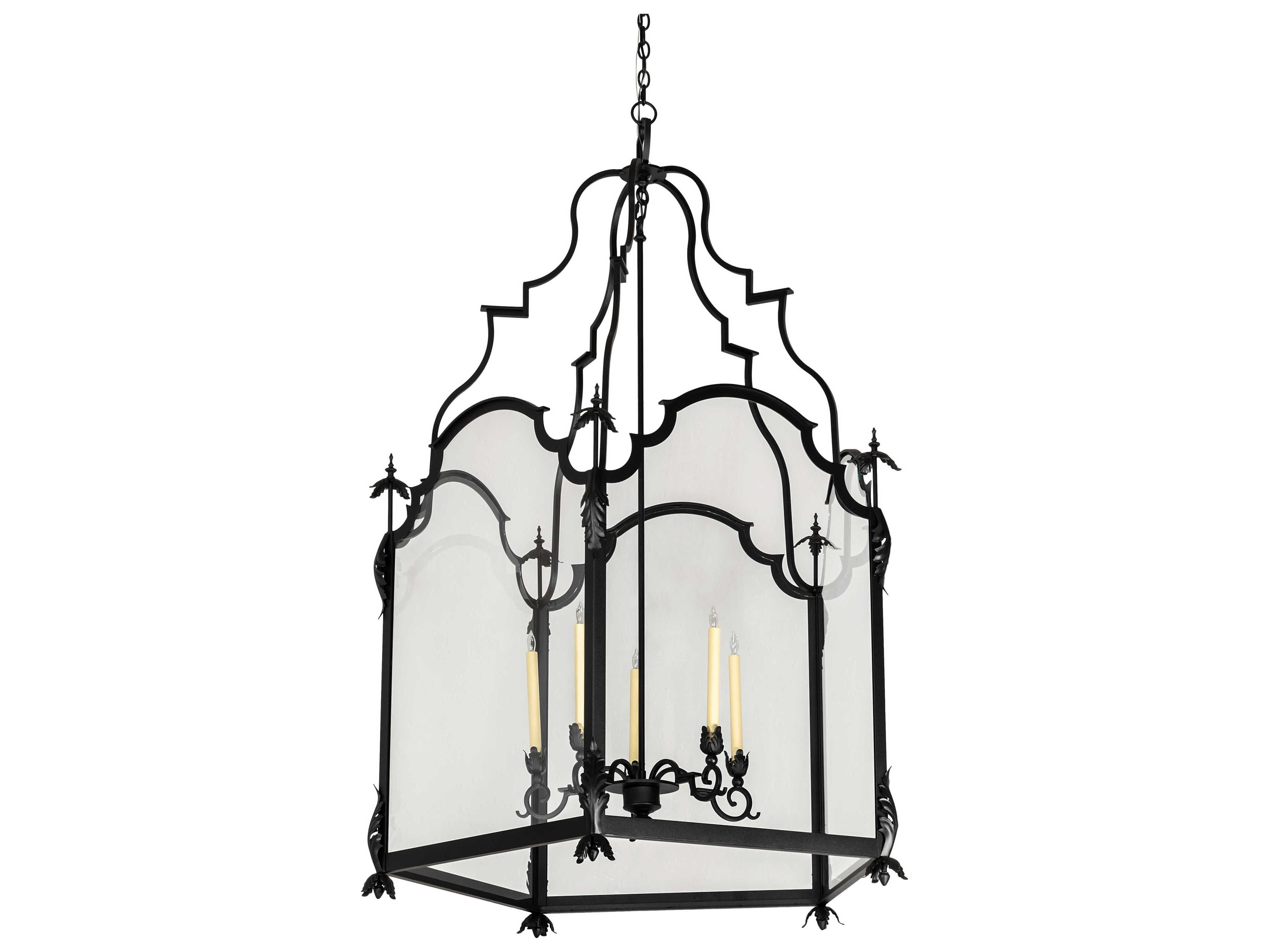 Meyda Lattimer 5-Light Black Ivory Clear White Glass Lantern Chandelier