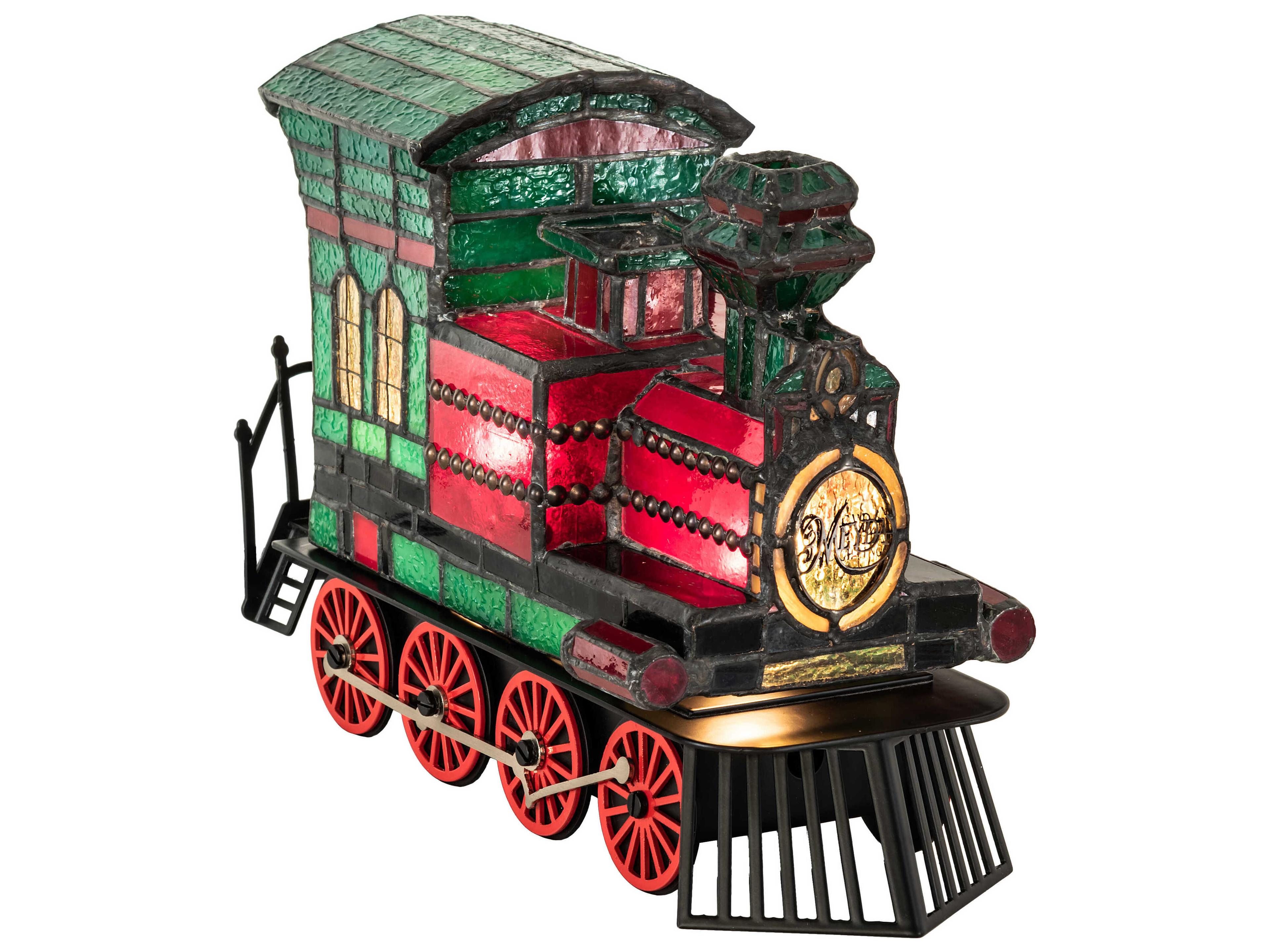 Meyda Ruby Amber Green Locomotive Glass Acrylic Red Tiffany Table Lamp