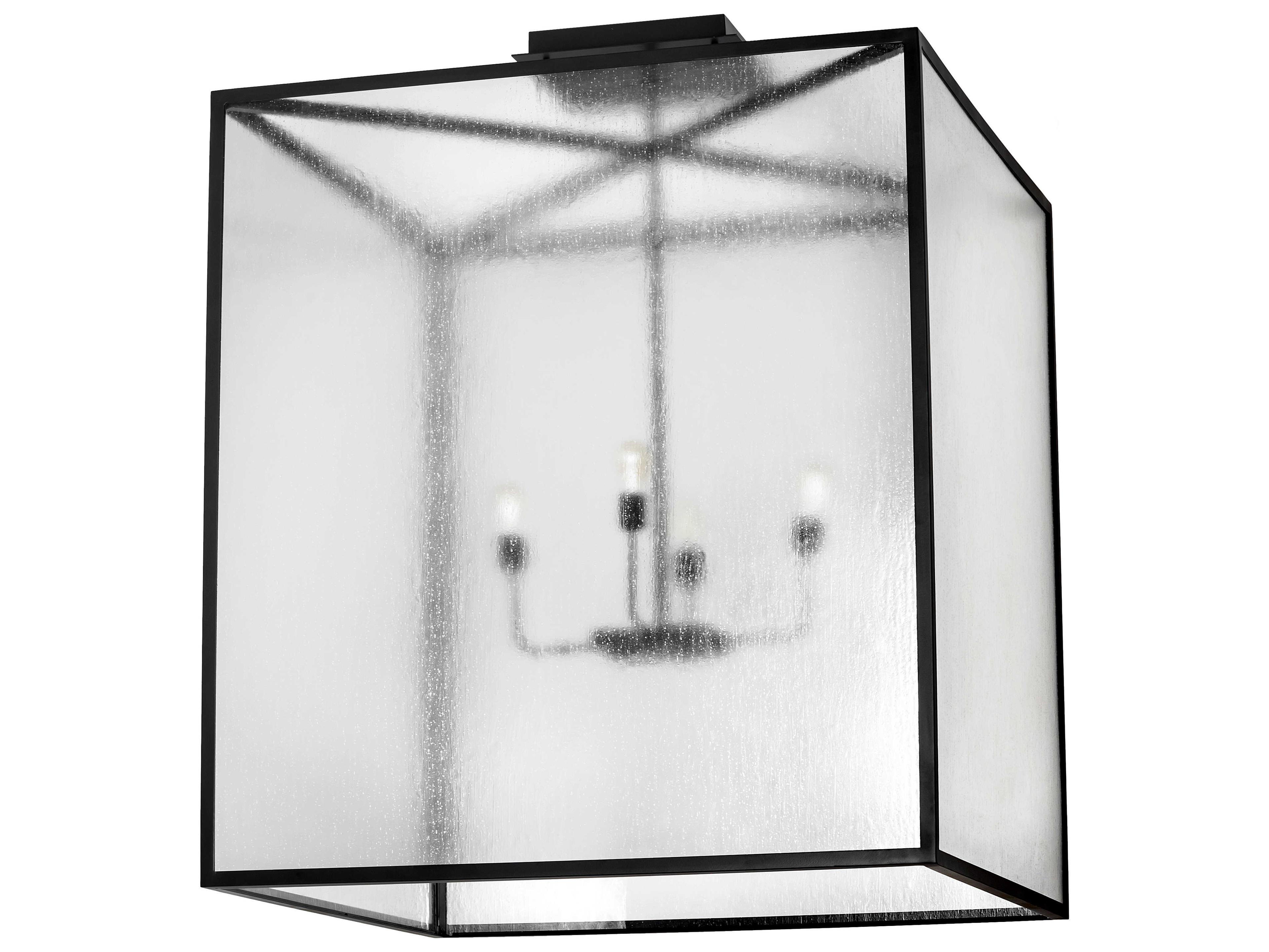 Meyda Kitzi Box 4-Light Flat Black Glass LED Geometric Semi Flush Mount