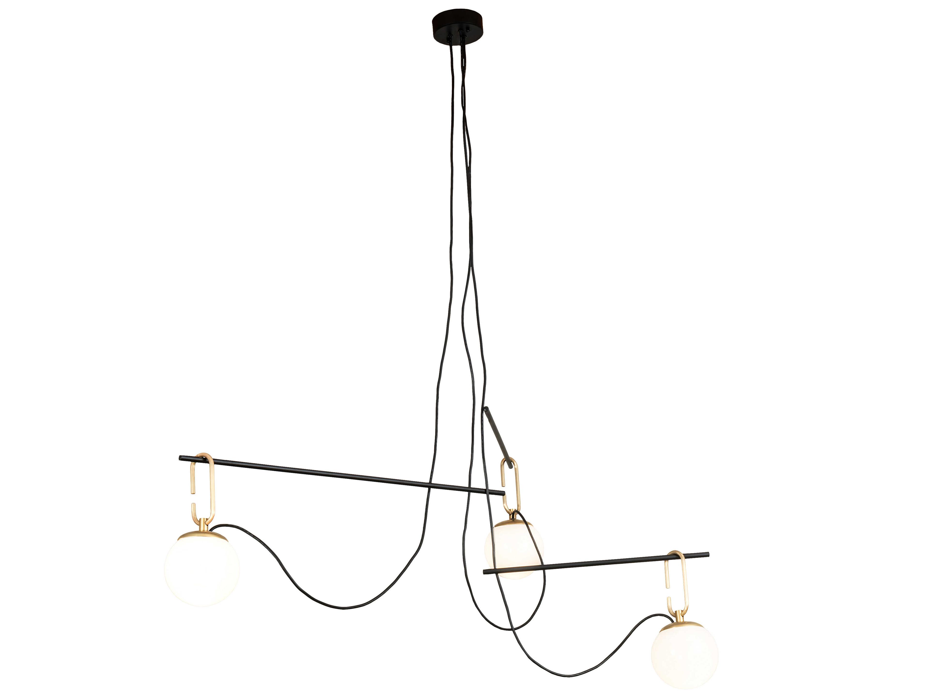 Bola 3-Light Black Glass Globe Linear Pendant