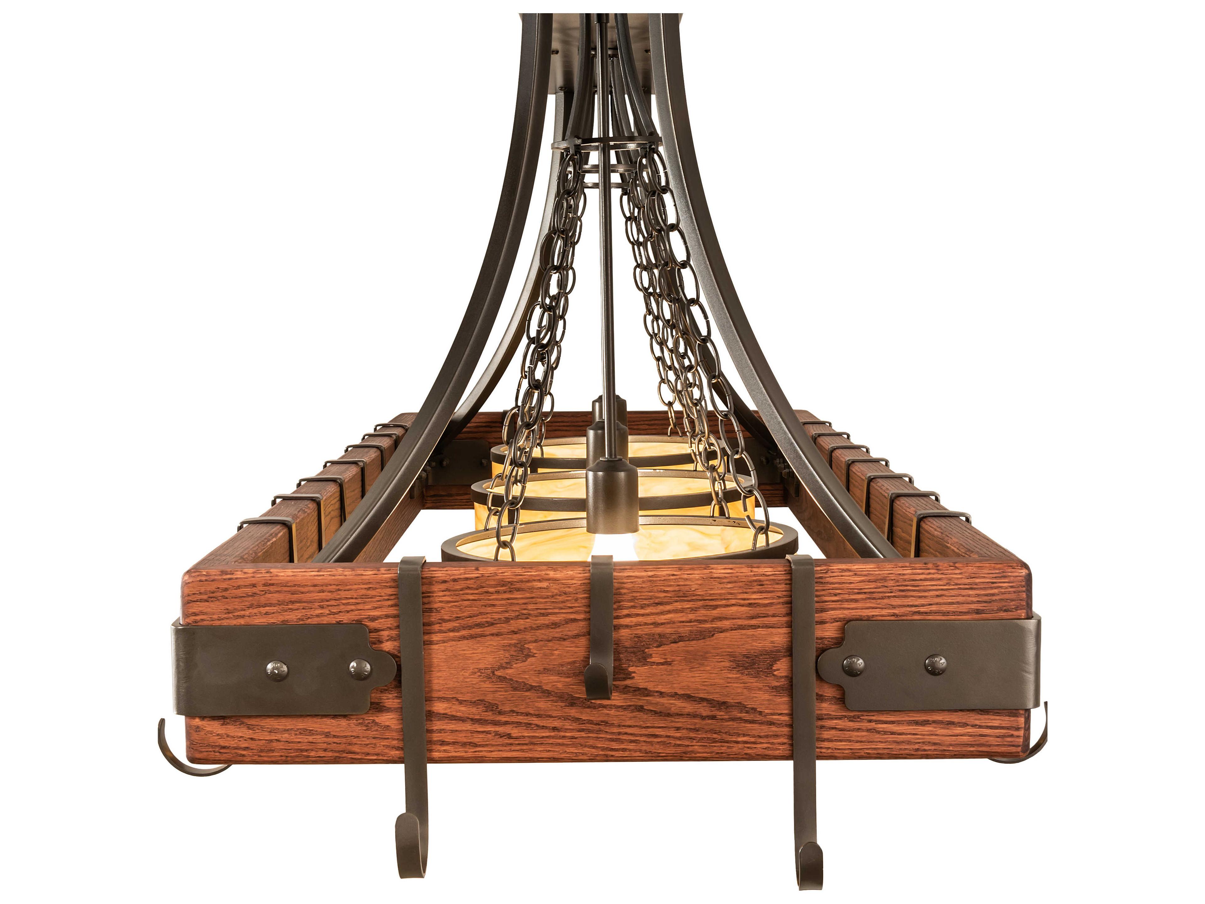 Meyda Steamboat 3-Light Bronze Natural Wood Island Pendant