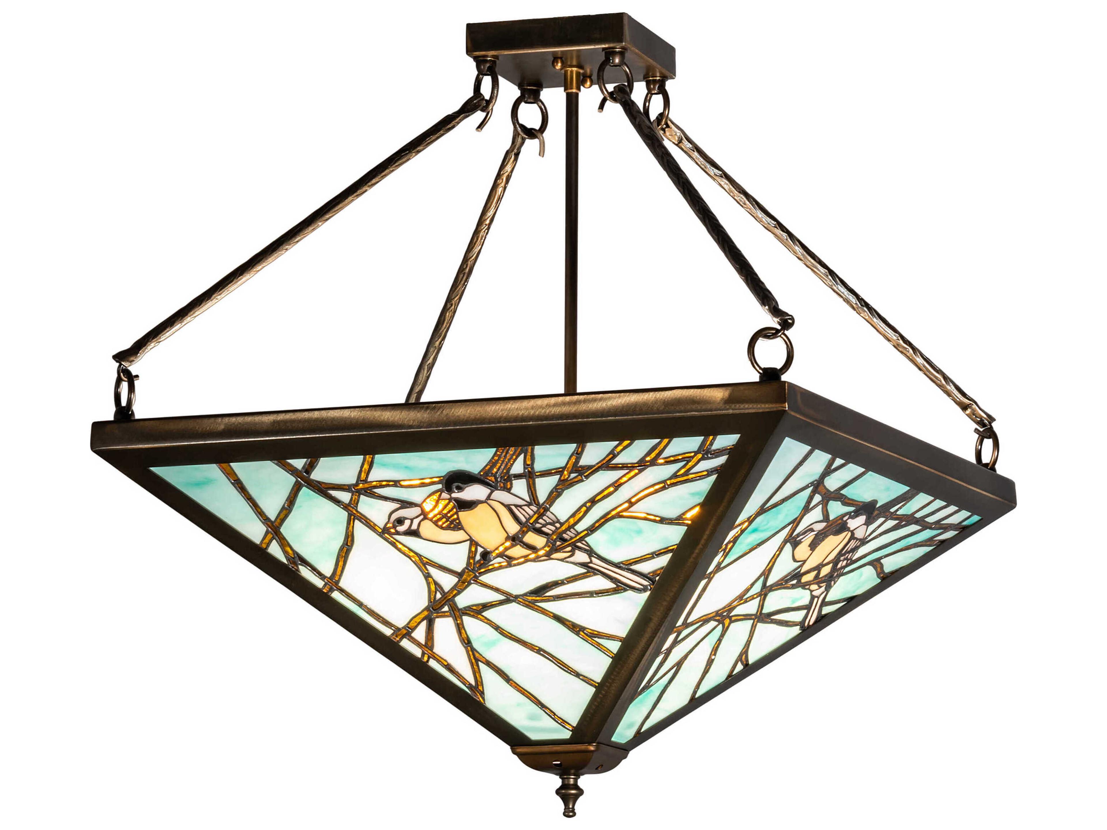 4-Light Antique Copper Glass LED Semi Flush Mount