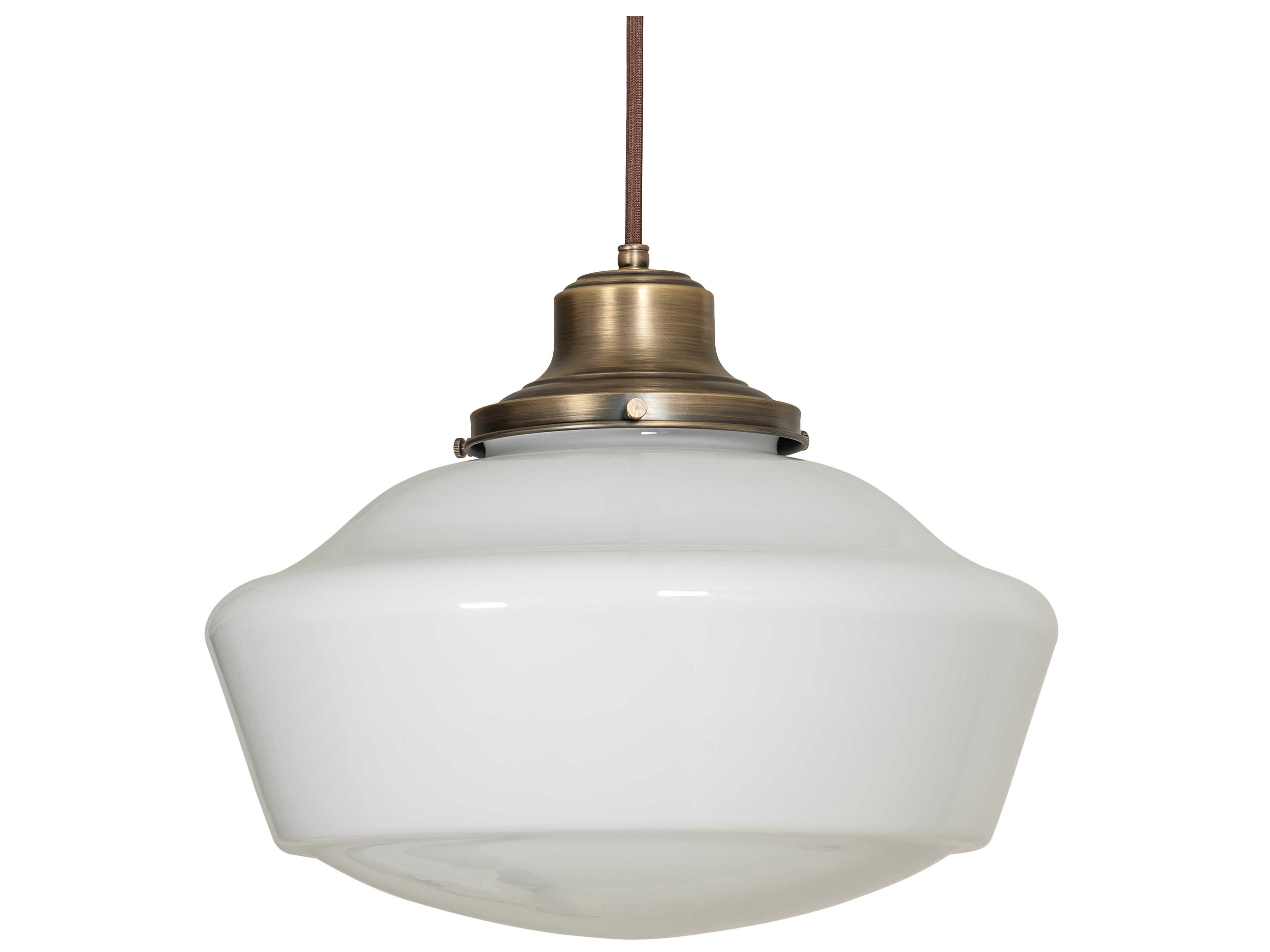 Meyda Revival Schoolhouse 1-Light Antique Brass Glass Pendant