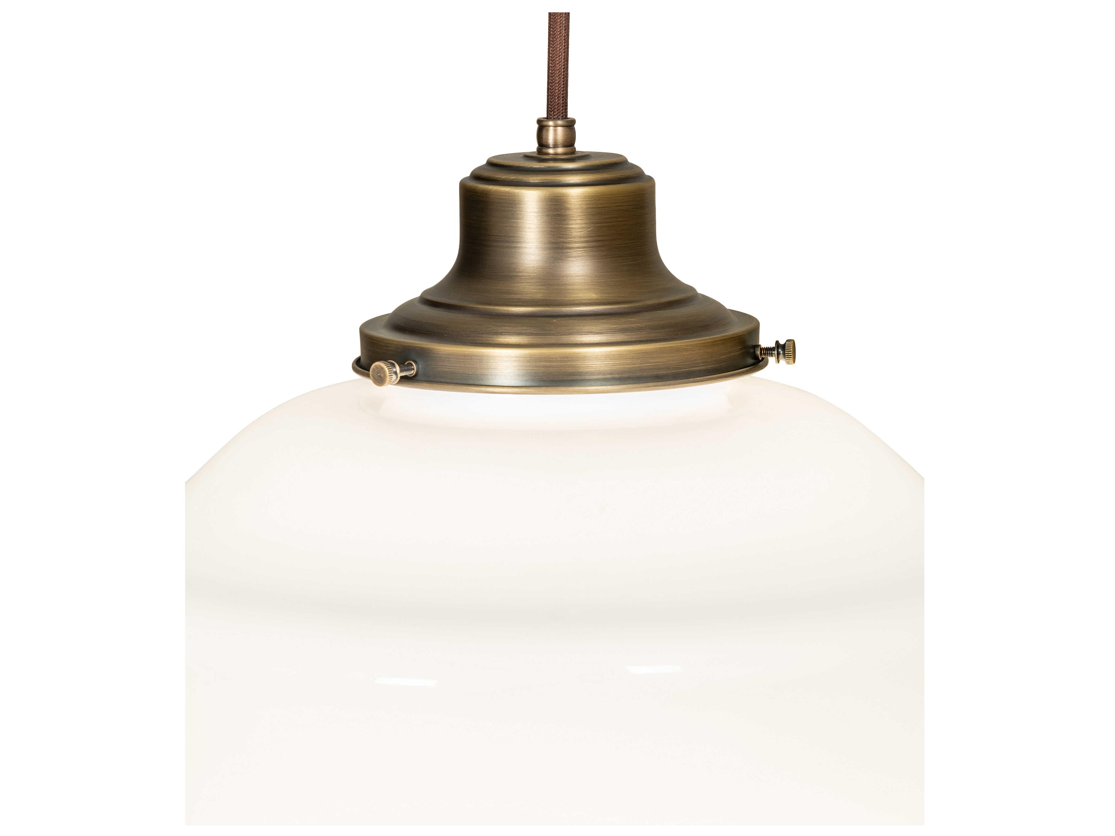 Meyda Revival Schoolhouse 1-Light Antique Brass Glass Pendant