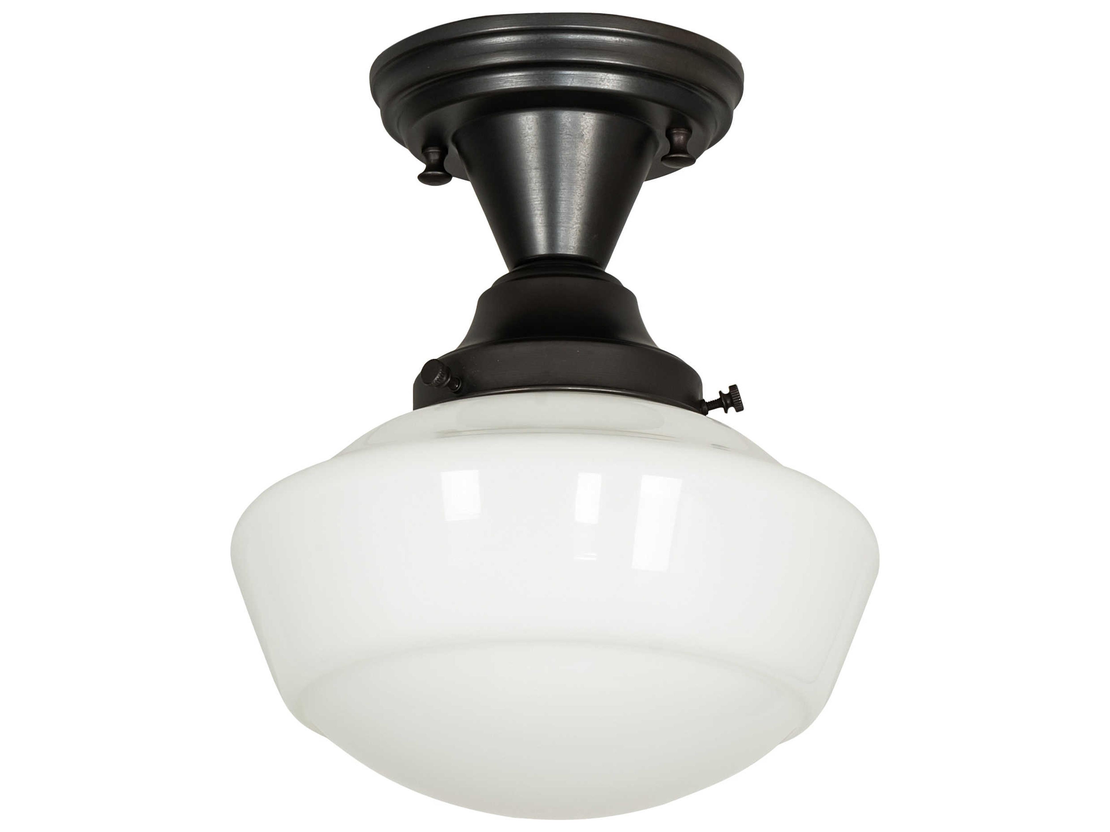 Meyda Revival Schoolhouse 1-Light Craftsman Brown Glass Semi Flush Mount