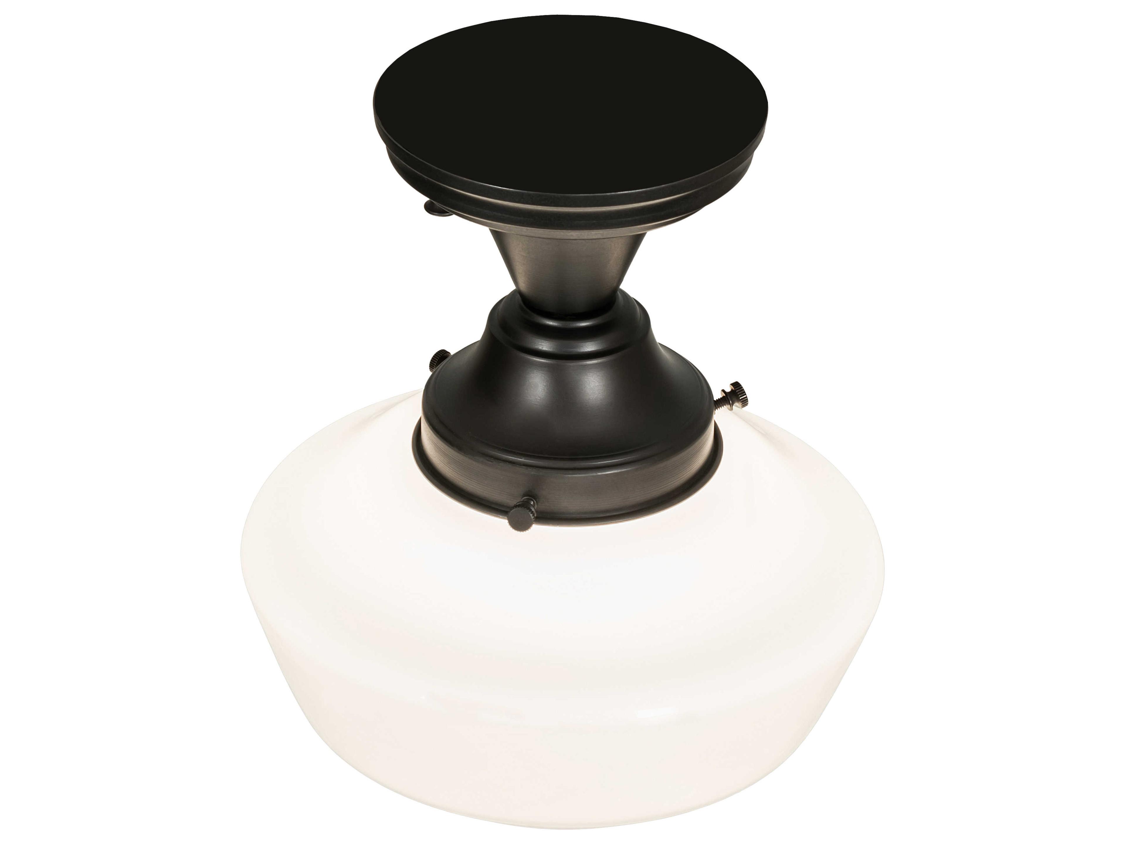 Meyda Revival Schoolhouse 1-Light Craftsman Brown Glass Semi Flush Mount