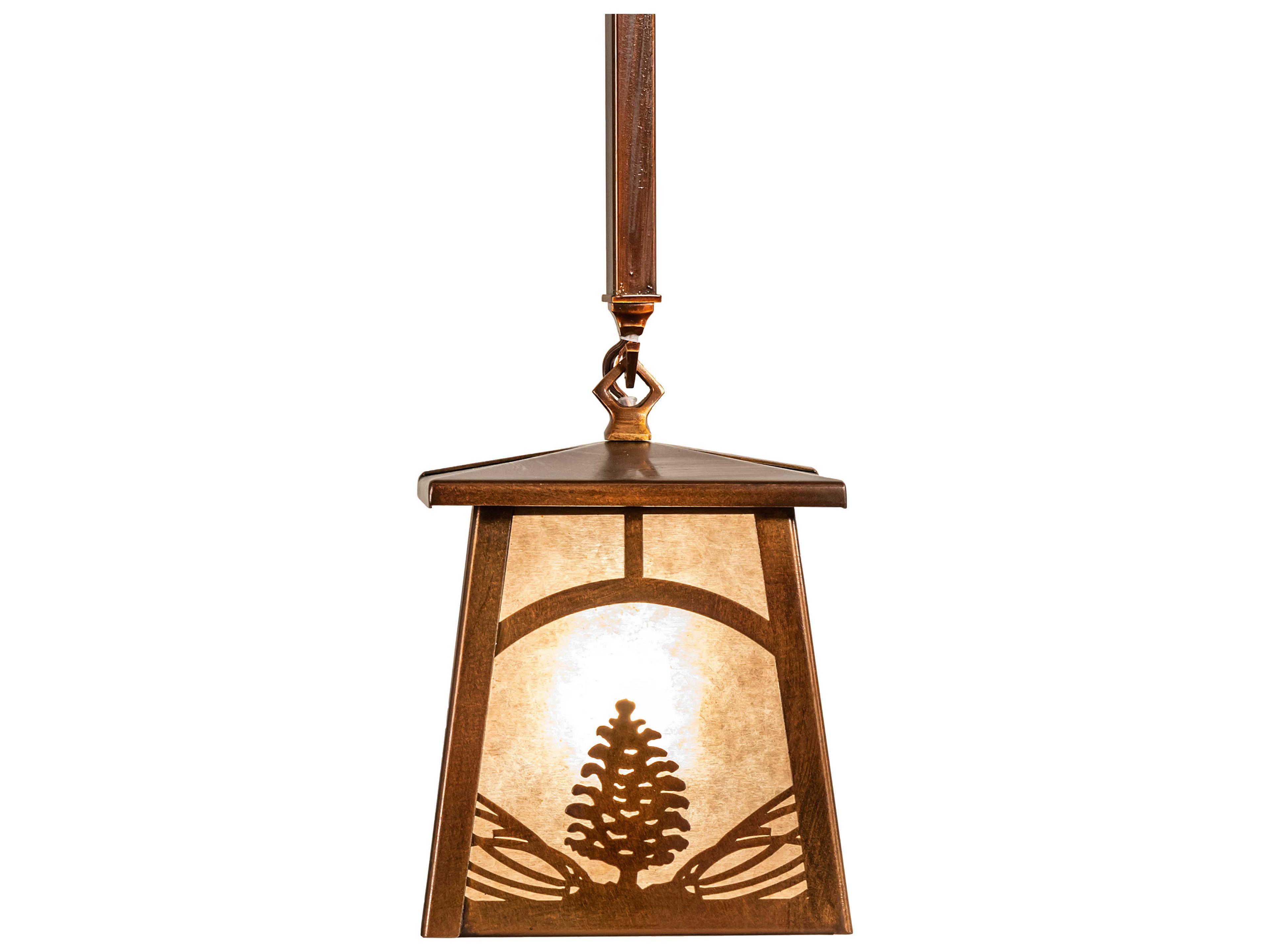 Meyda Mountain Pine 1-Light Vintage Copper Lantern Mini Pendant