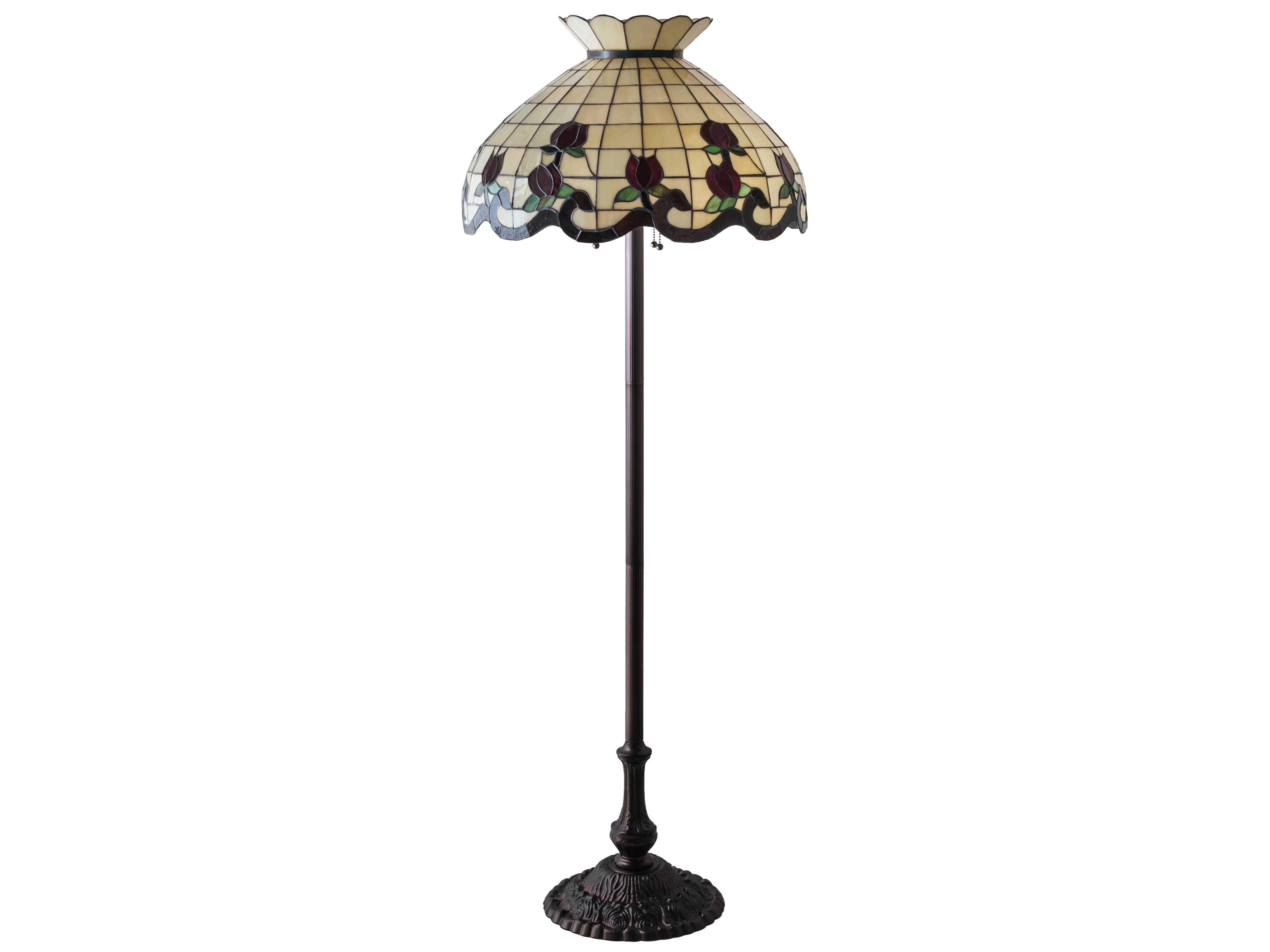 Meyda Roseborder Glass Tiffany Mahogany Bronze Floor Lamp