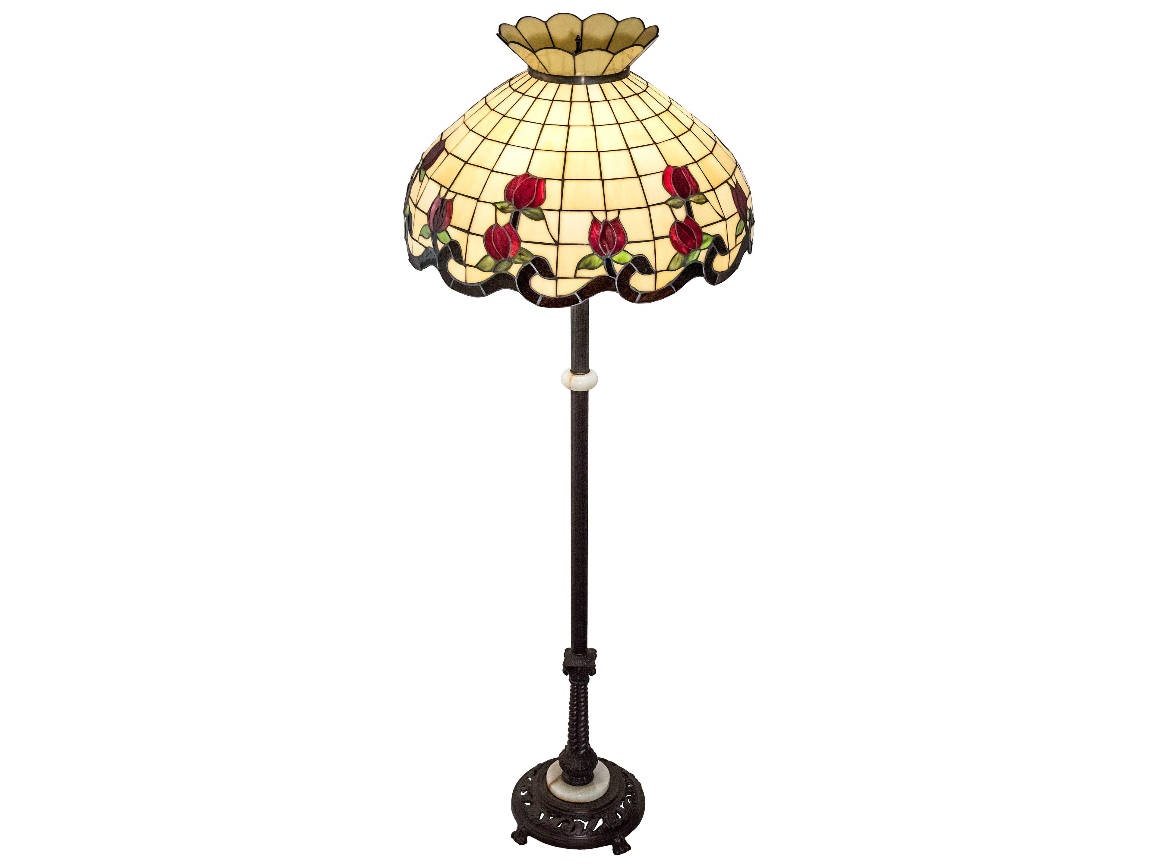 Meyda Roseborder Glass Tiffany Mahogany Bronze Floor Lamp
