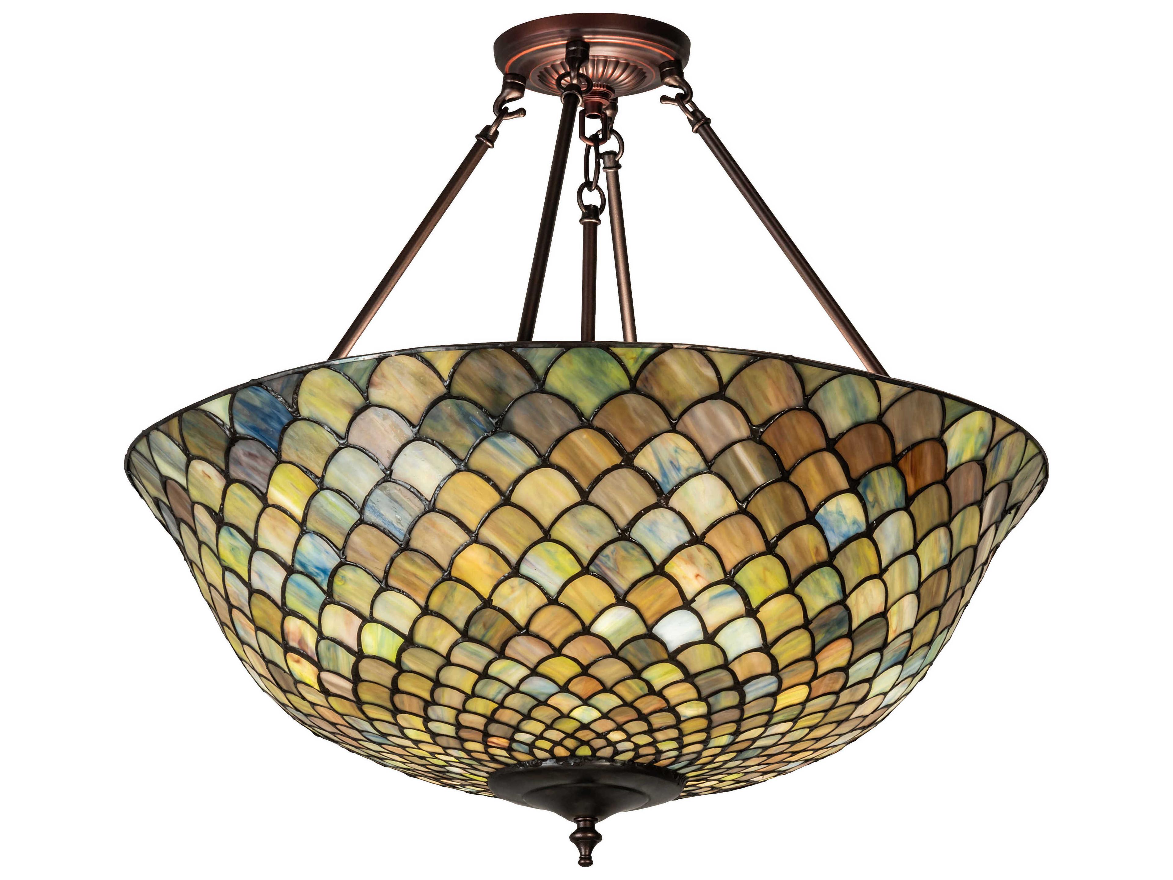 Fishscale 3-Light Mahogany Bronze Glass Tiffany Bowl Semi Flush Mount