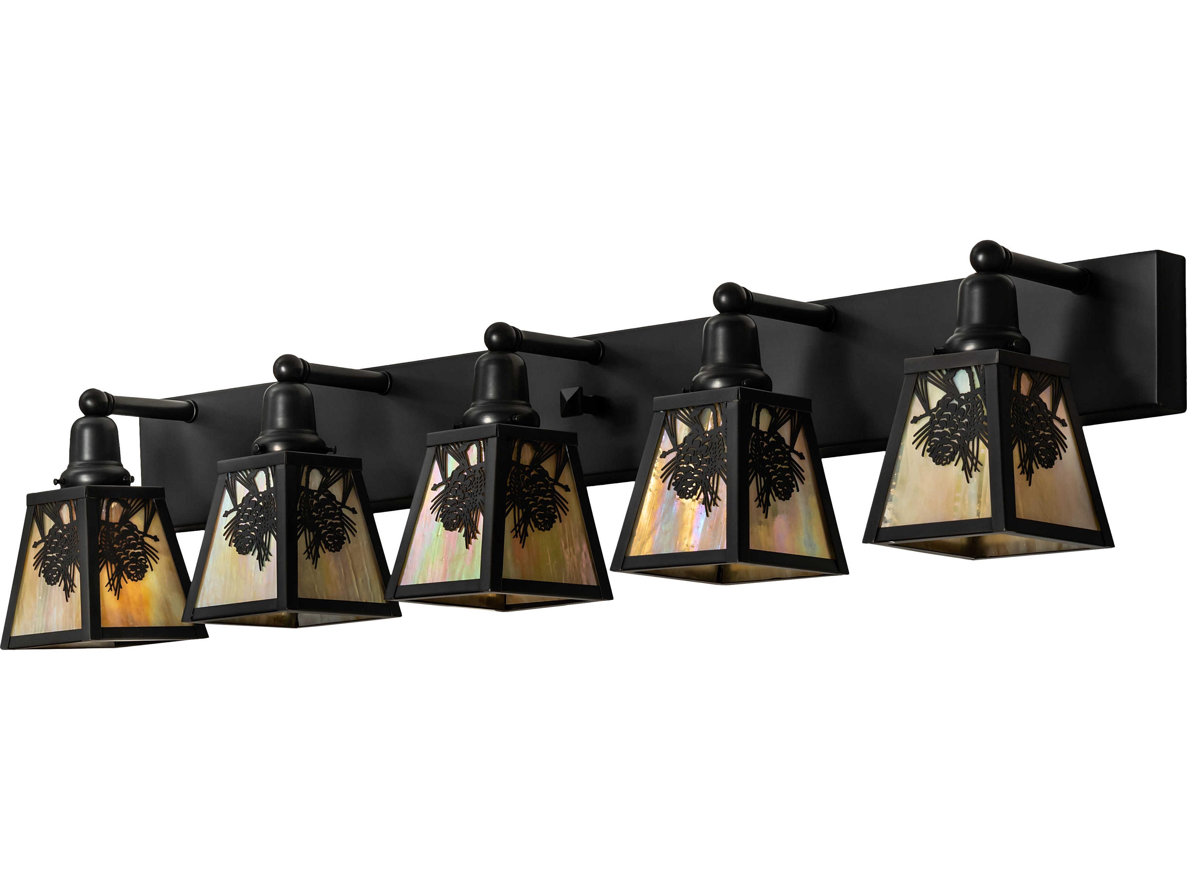 Meyda Winter Pine 5-Light Craftsman Brown Oil Rubbed Bronze Glass Vanity Light