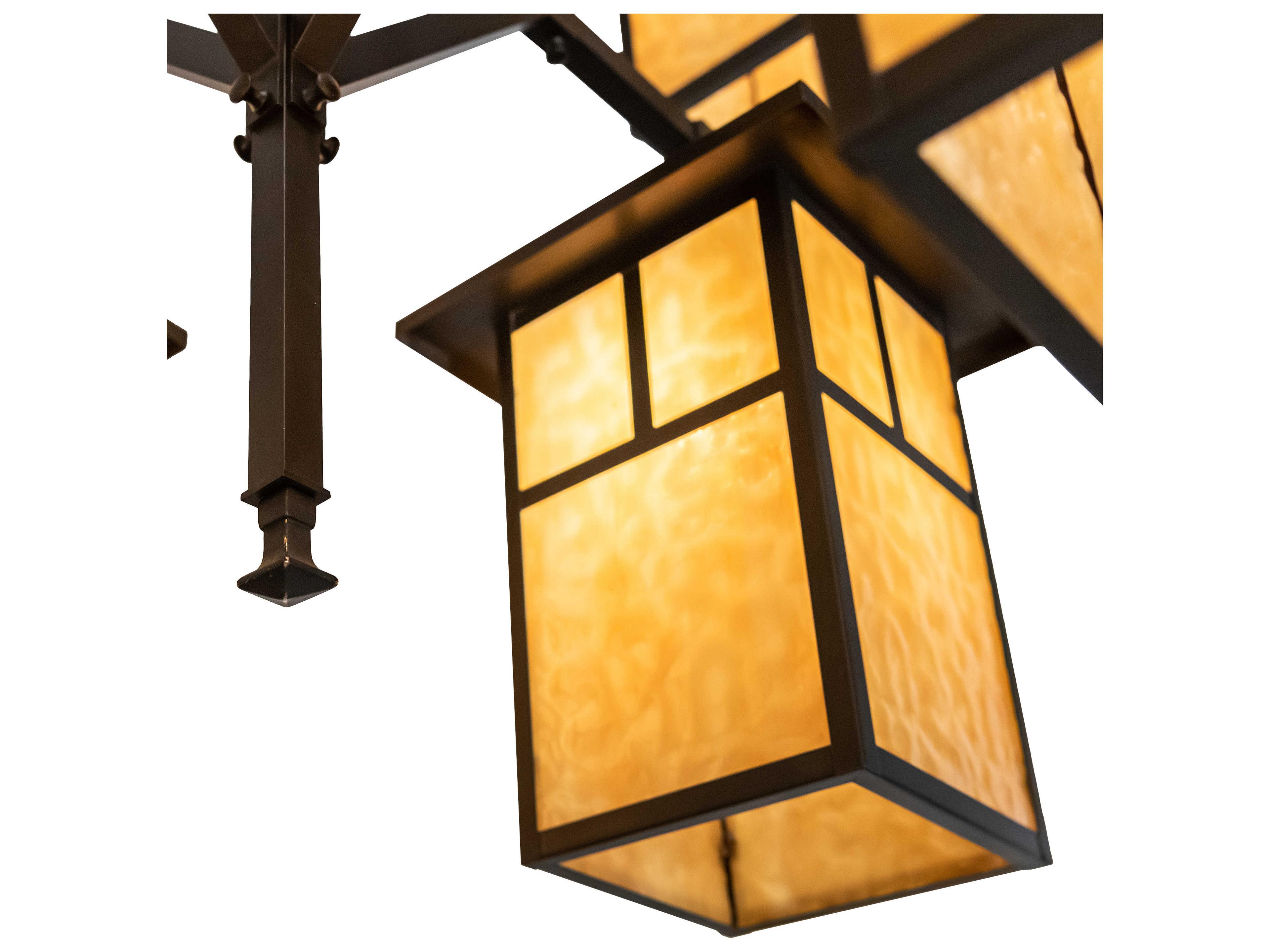 Meyda Hyde Park T Mission 8-Light Craftsman Brown Glass Lantern Tiered Chandelier