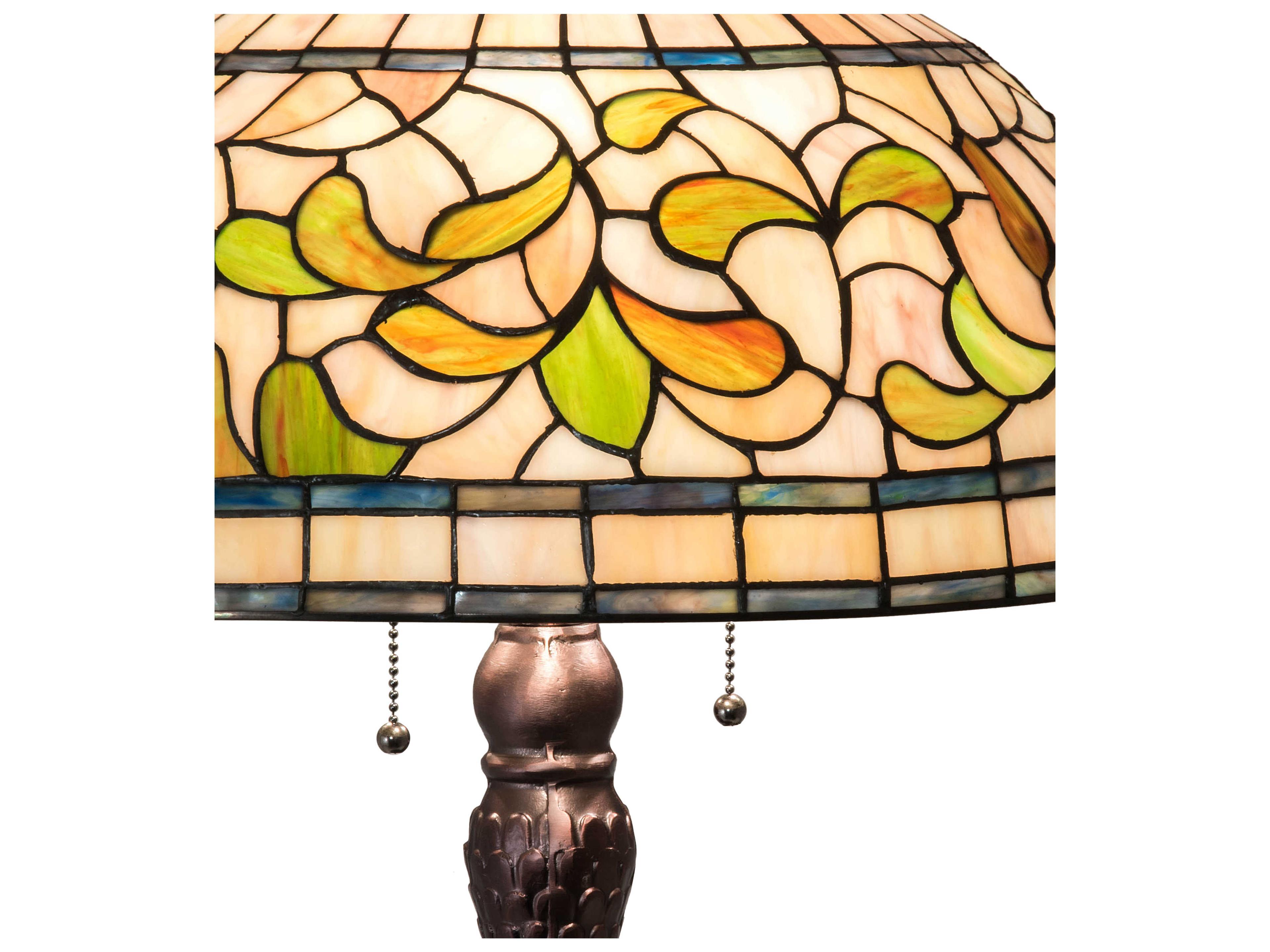 Meyda Tiffany Turning Leaf Glass Mahogany Bronze Buffet Lamp