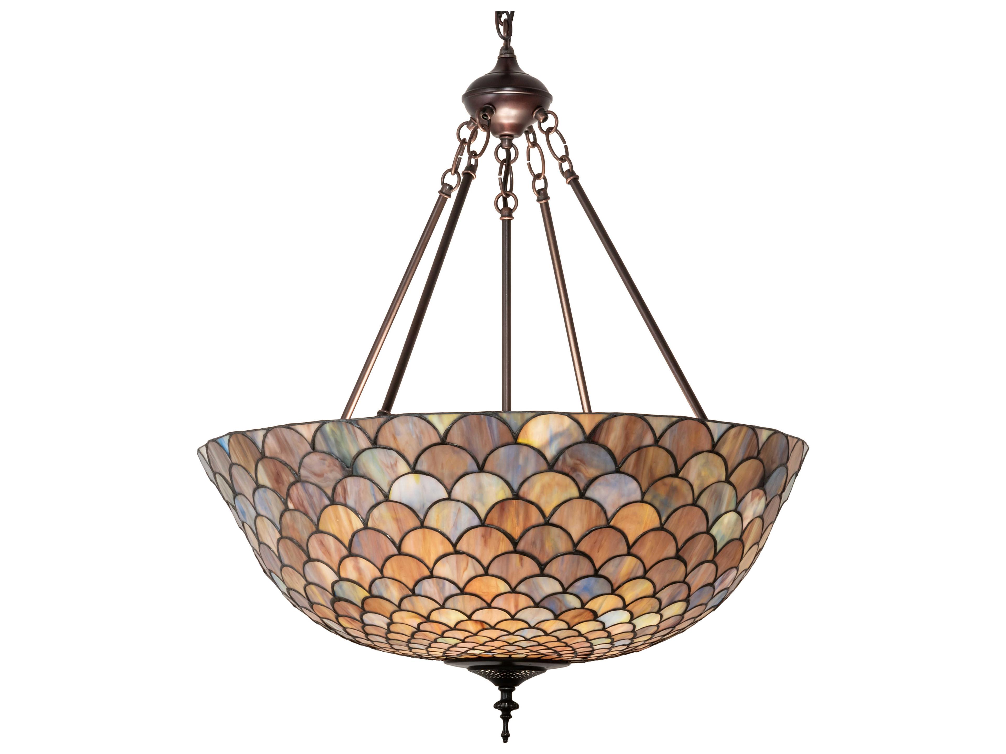 Meyda Tiffany Fishscale 3-Light Mahogany Bronze Glass Bowl Pendant