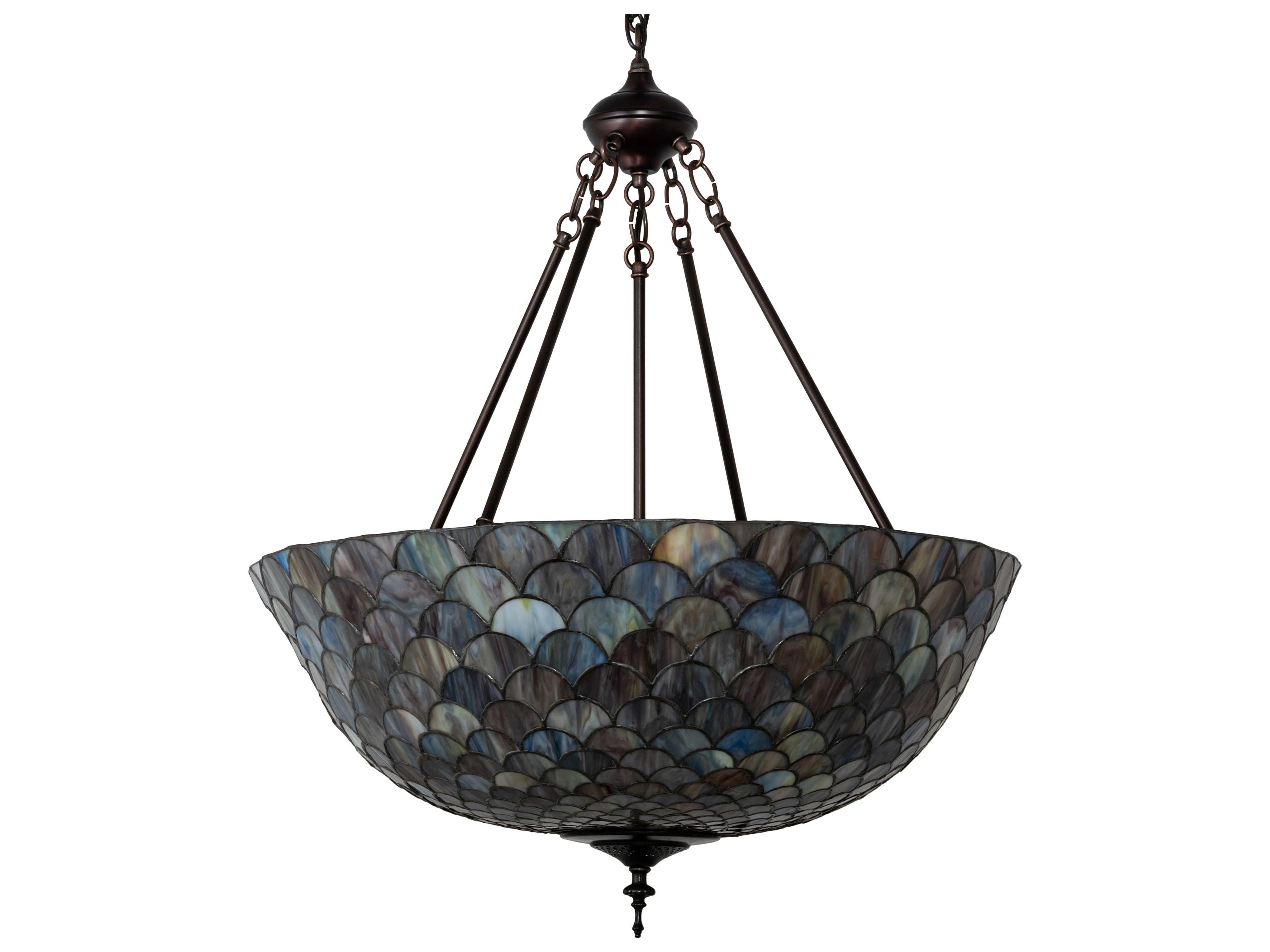 Meyda Tiffany Fishscale 3-Light Mahogany Bronze Glass Bowl Pendant