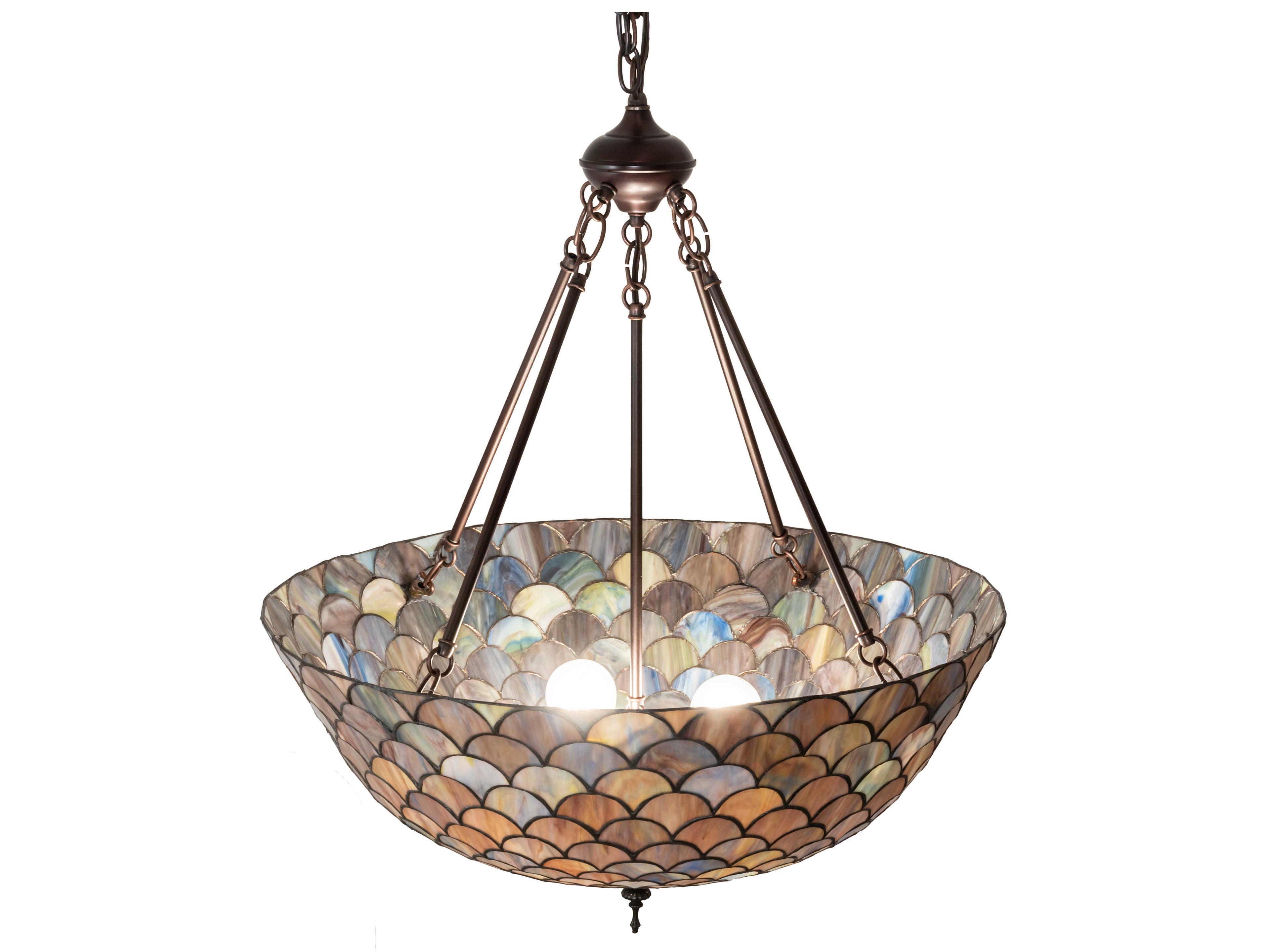 Meyda Tiffany Fishscale 3-Light Mahogany Bronze Glass Bowl Pendant