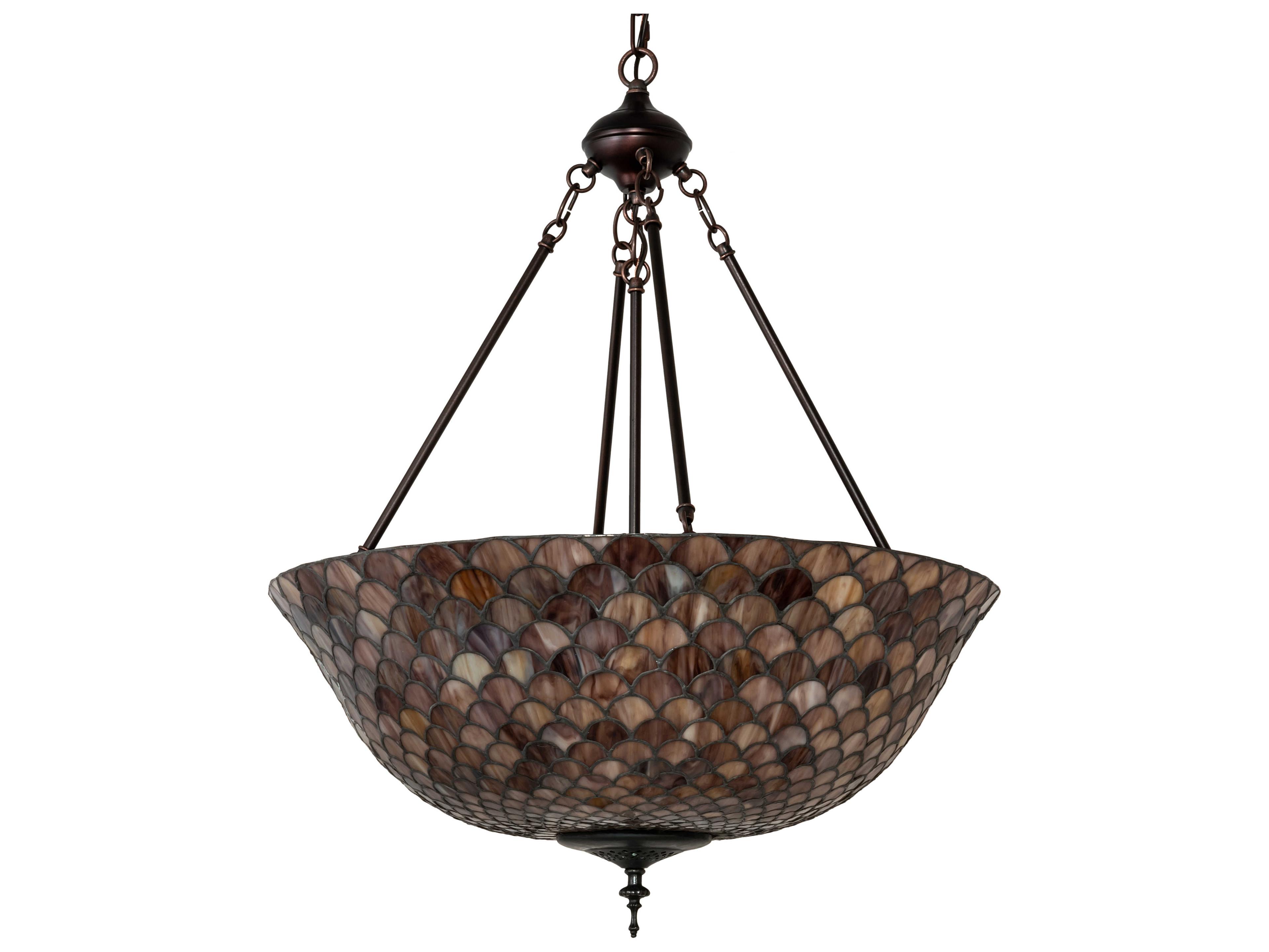 Meyda Tiffany Fishscale 3-Light Mahogany Bronze Glass Bowl Pendant