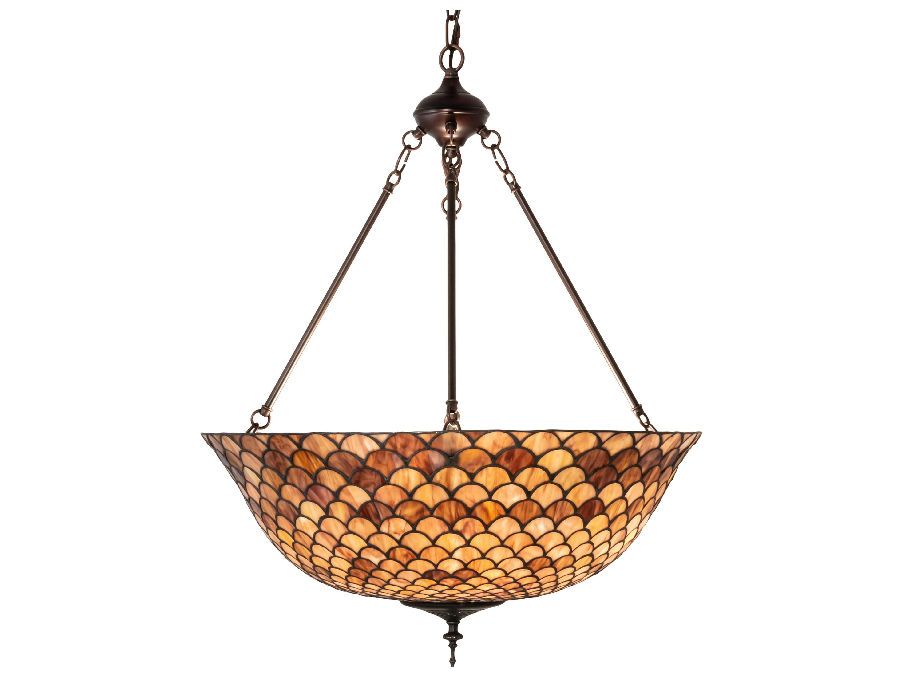 Meyda Tiffany Fishscale 3-Light Mahogany Bronze Glass Bowl Pendant