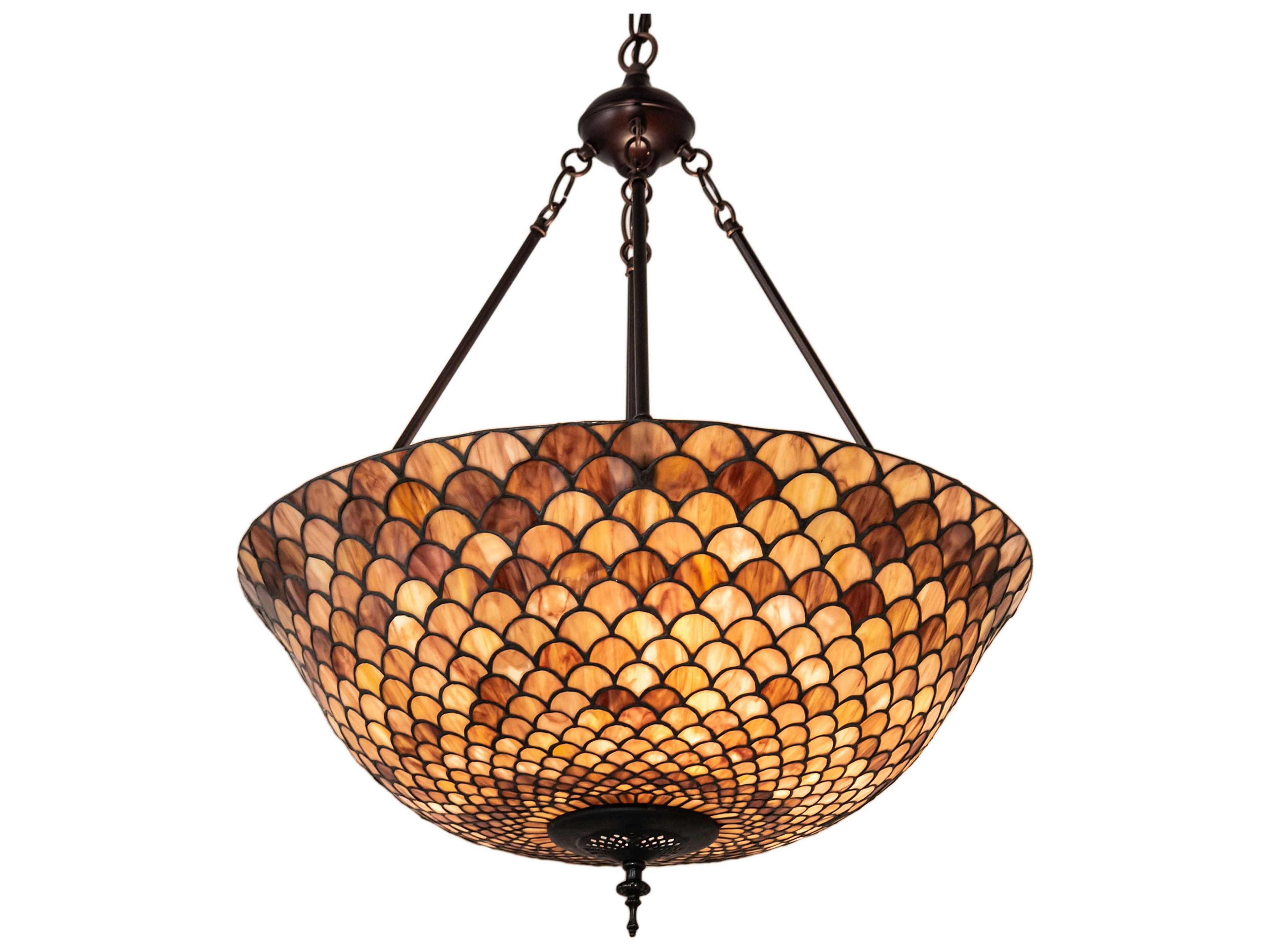 Meyda Tiffany Fishscale 3-Light Mahogany Bronze Glass Bowl Pendant
