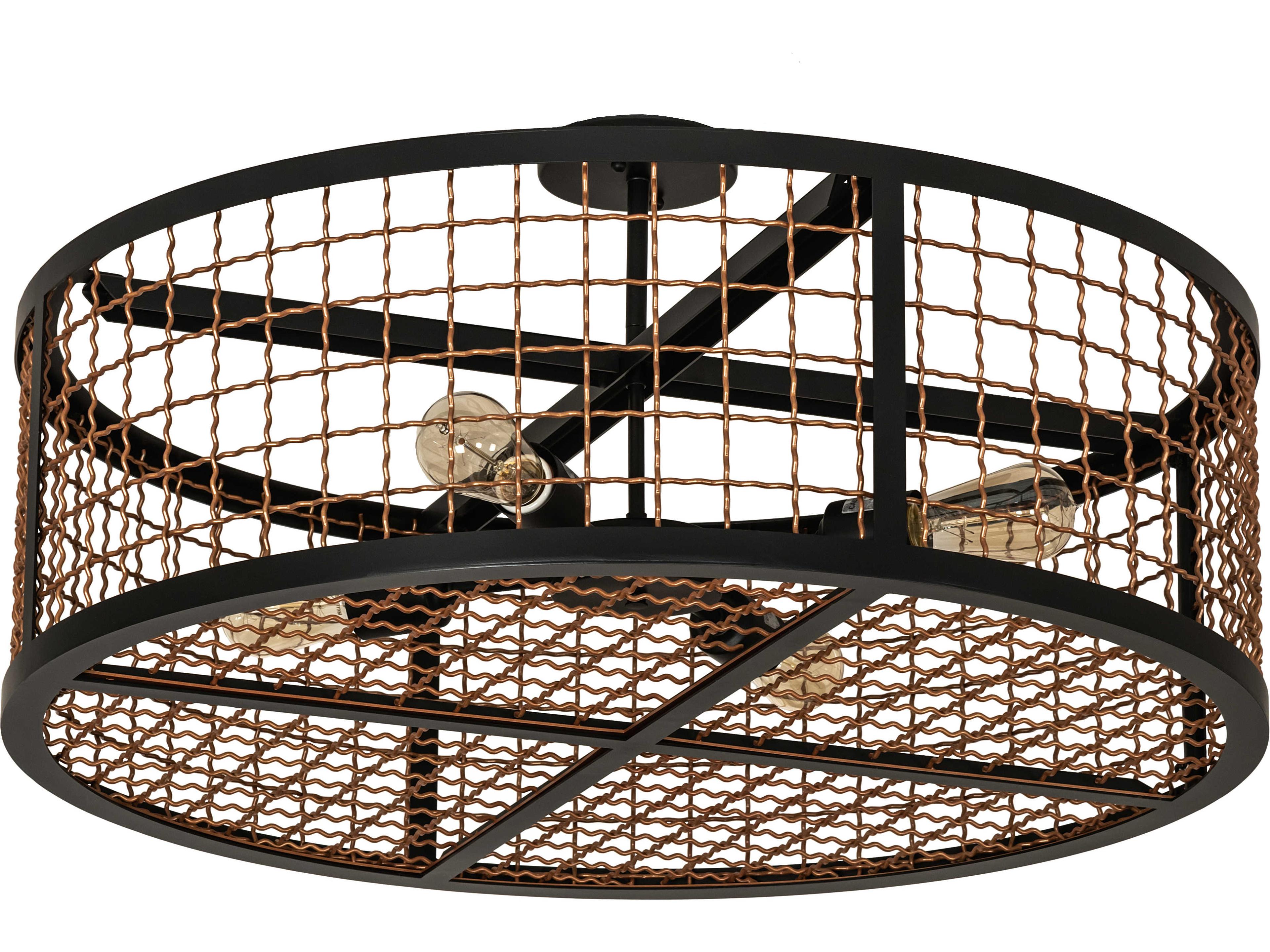 Meyda Paloma Golpe 4-Light Flat Black Metallic Bronze Drum Semi Flush Mount