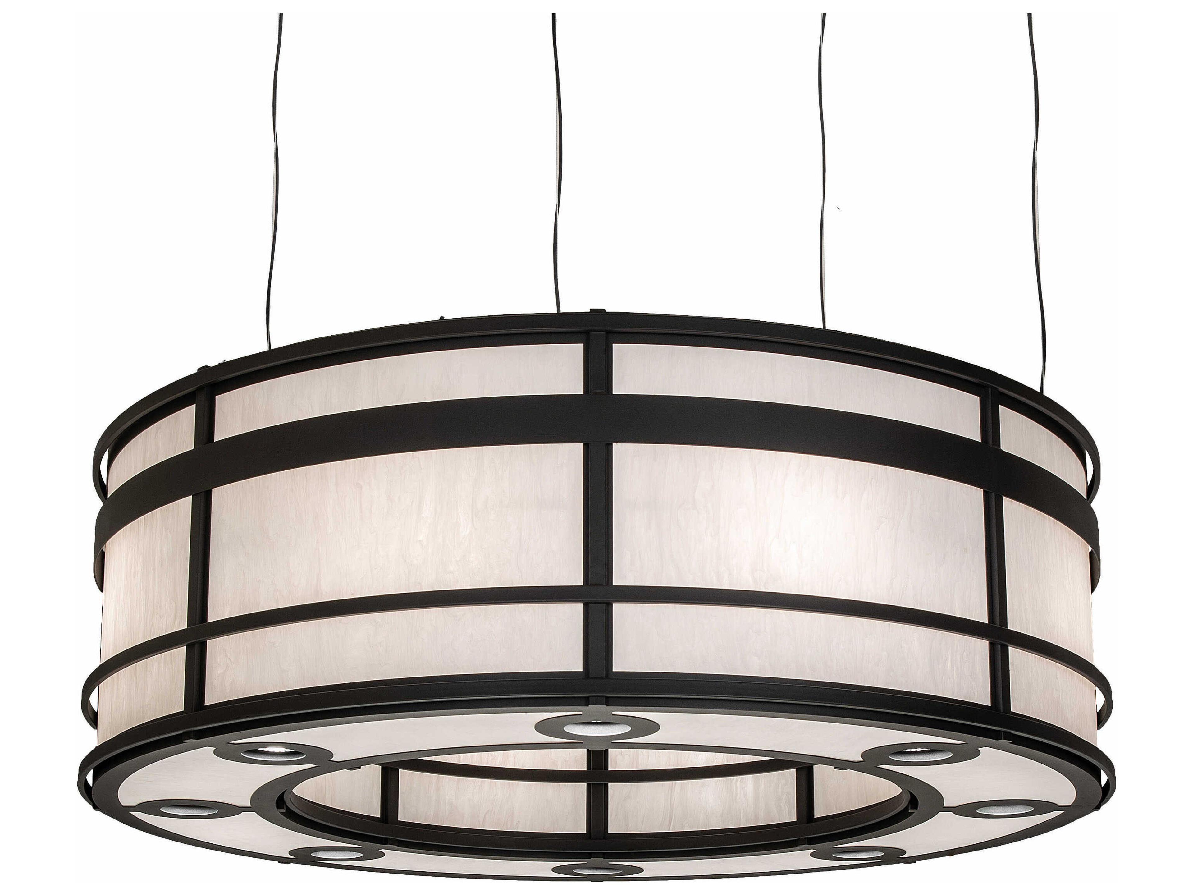 8 8-Light Wrought Iron Black LED Drum Round Pendant