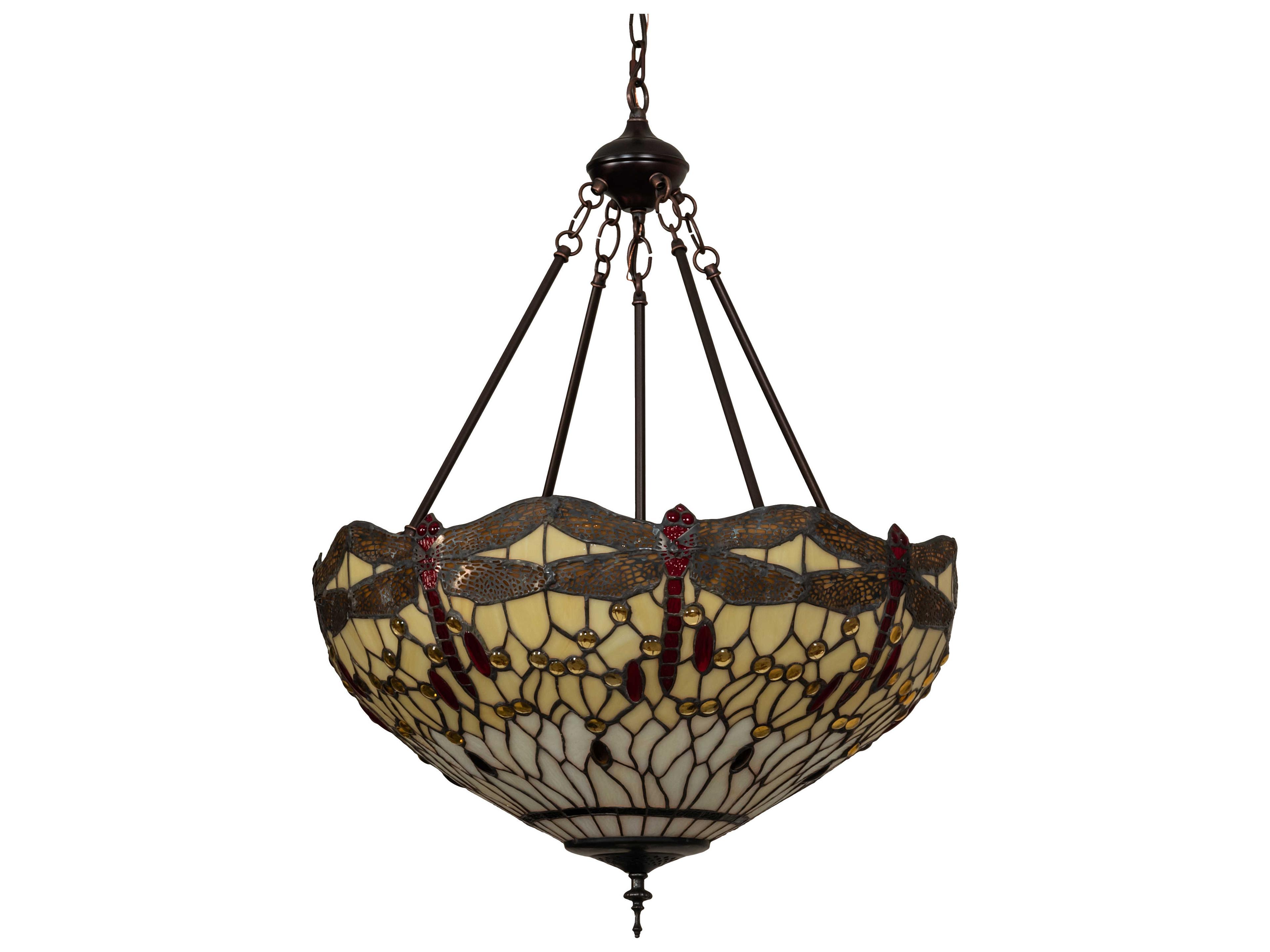 Meyda Tiffany Hanginghead Dragonfly 3-Light Mahogany Bronze Glass Dome Pendant