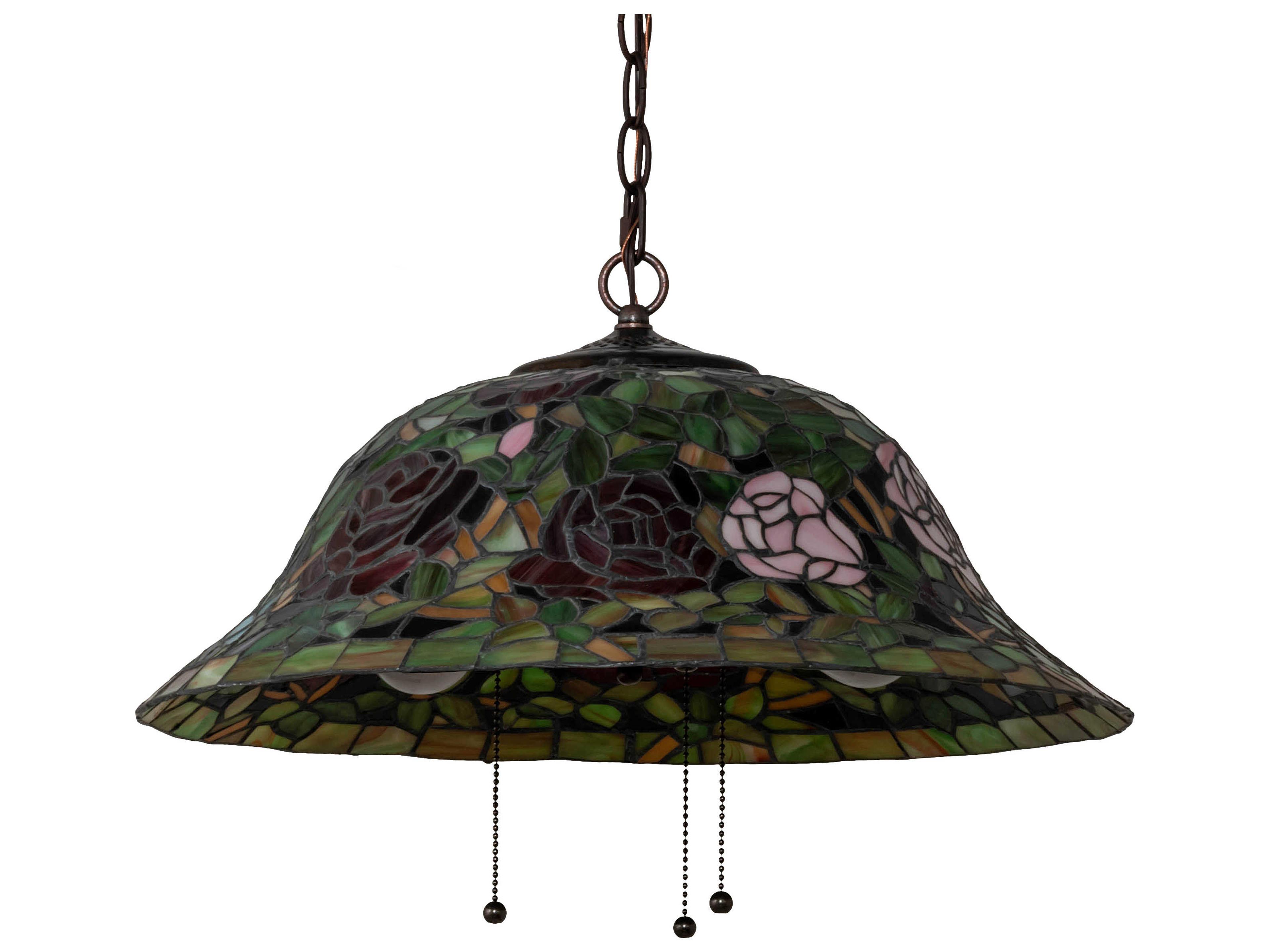 Meyda Tiffany Rosebush 3-Light Mahogany Bronze Glass Bowl Pendant
