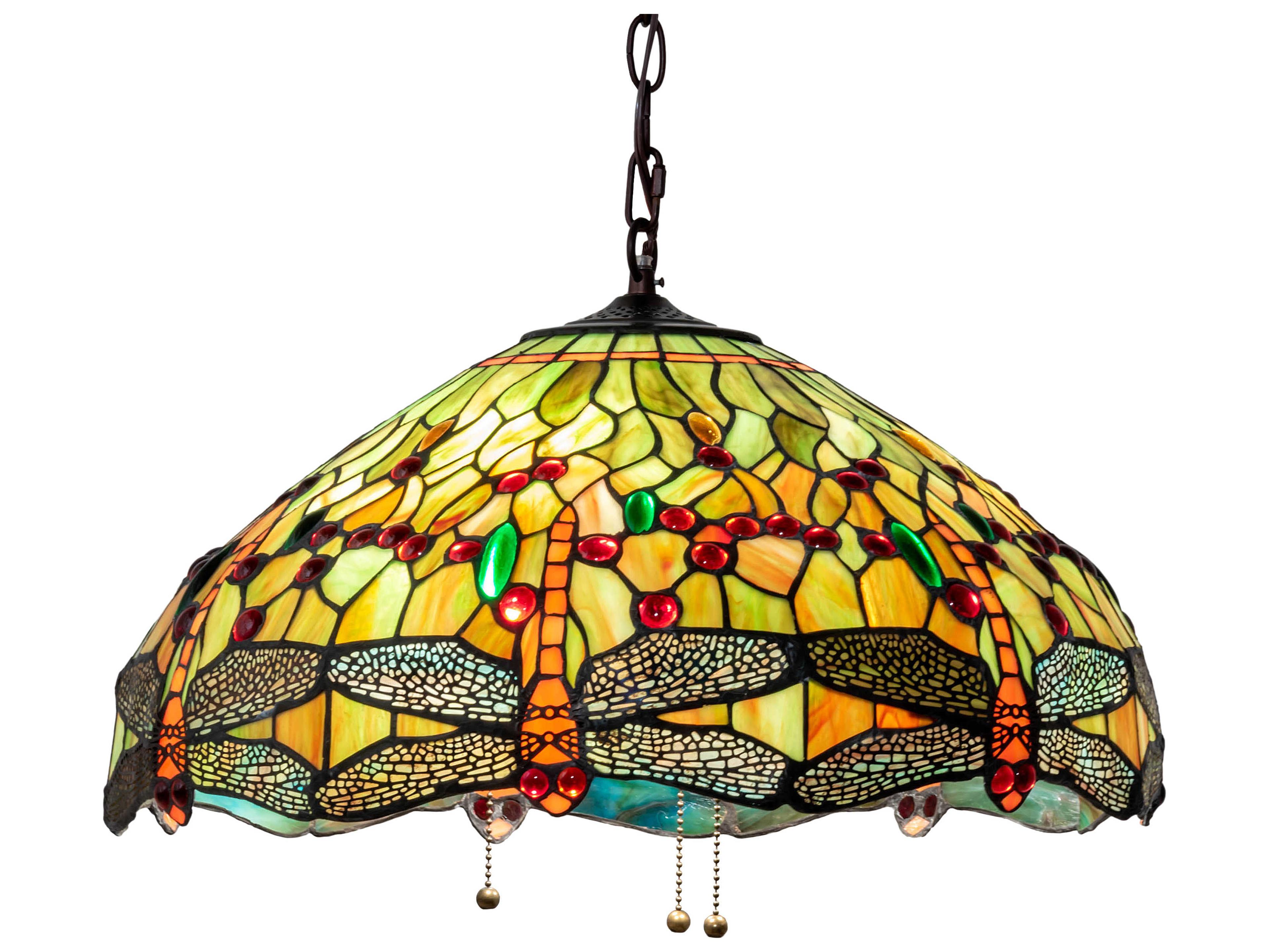 Meyda Tiffany Hanginghead Dragonfly 3-Light Mahogany Bronze Glass Dome Pendant