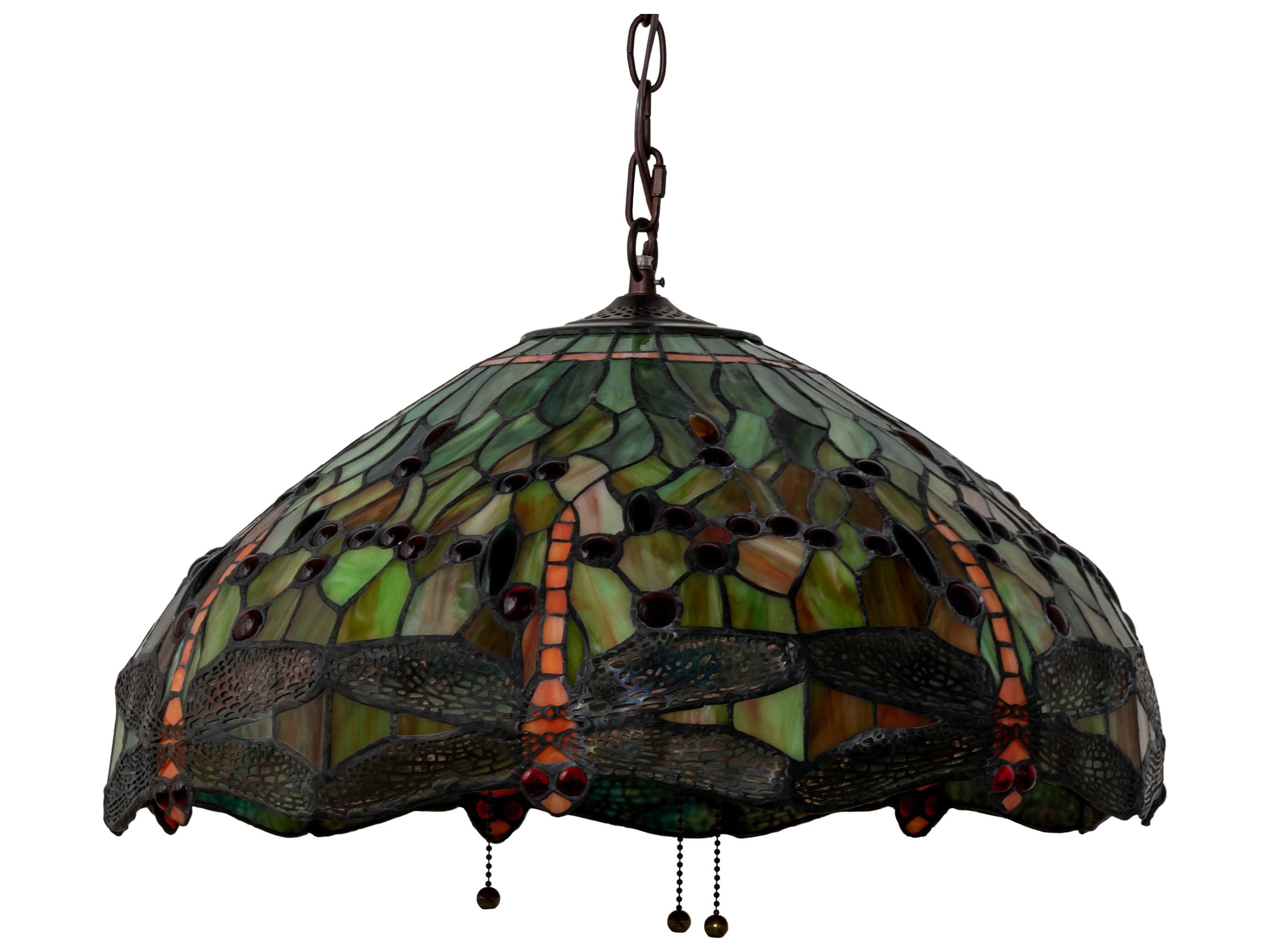 Meyda Tiffany Hanginghead Dragonfly 3-Light Mahogany Bronze Glass Dome Pendant