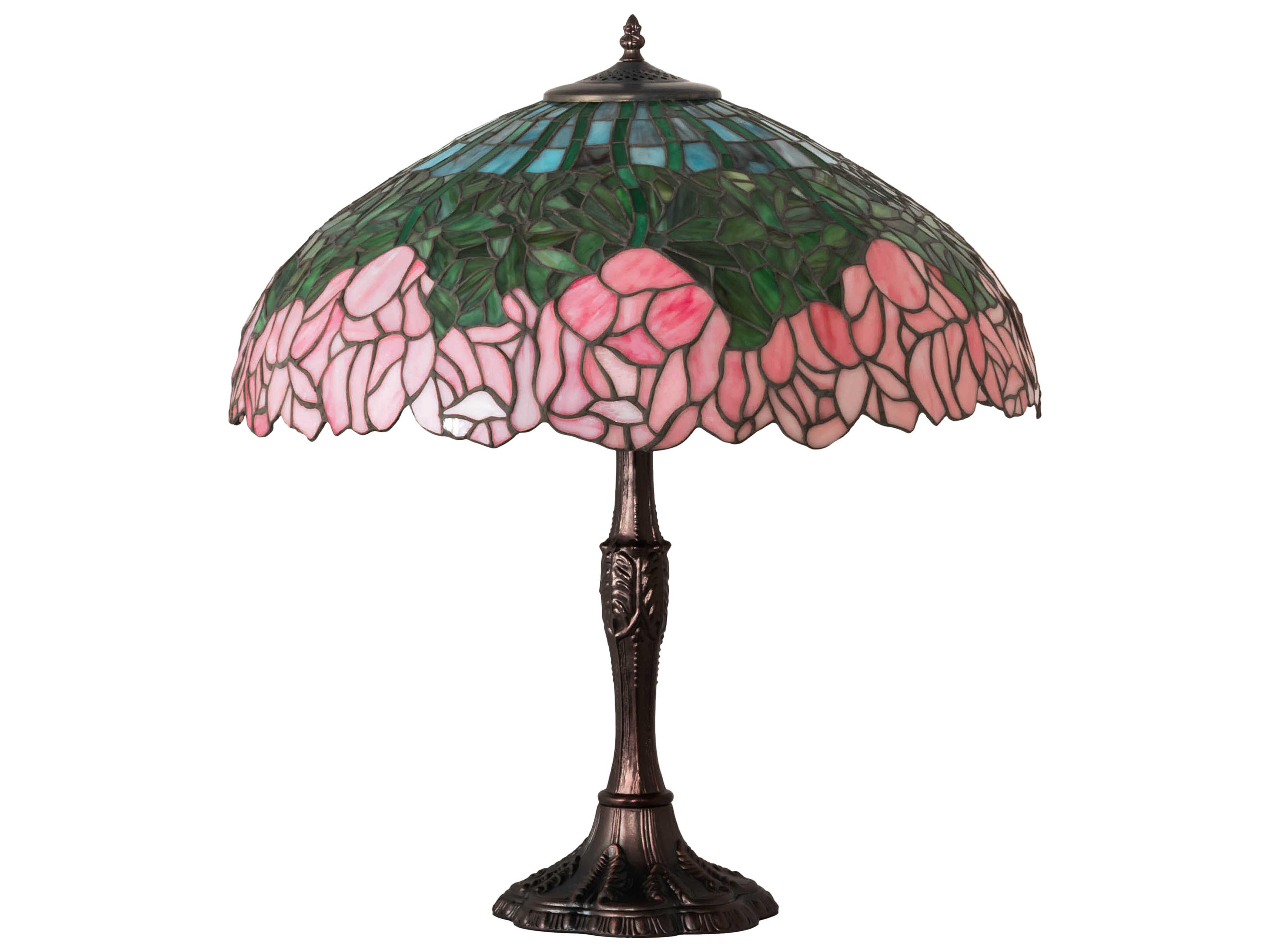 Meyda Tiffany Cabbage Rose Glass Mahogany Bronze Buffet Lamp