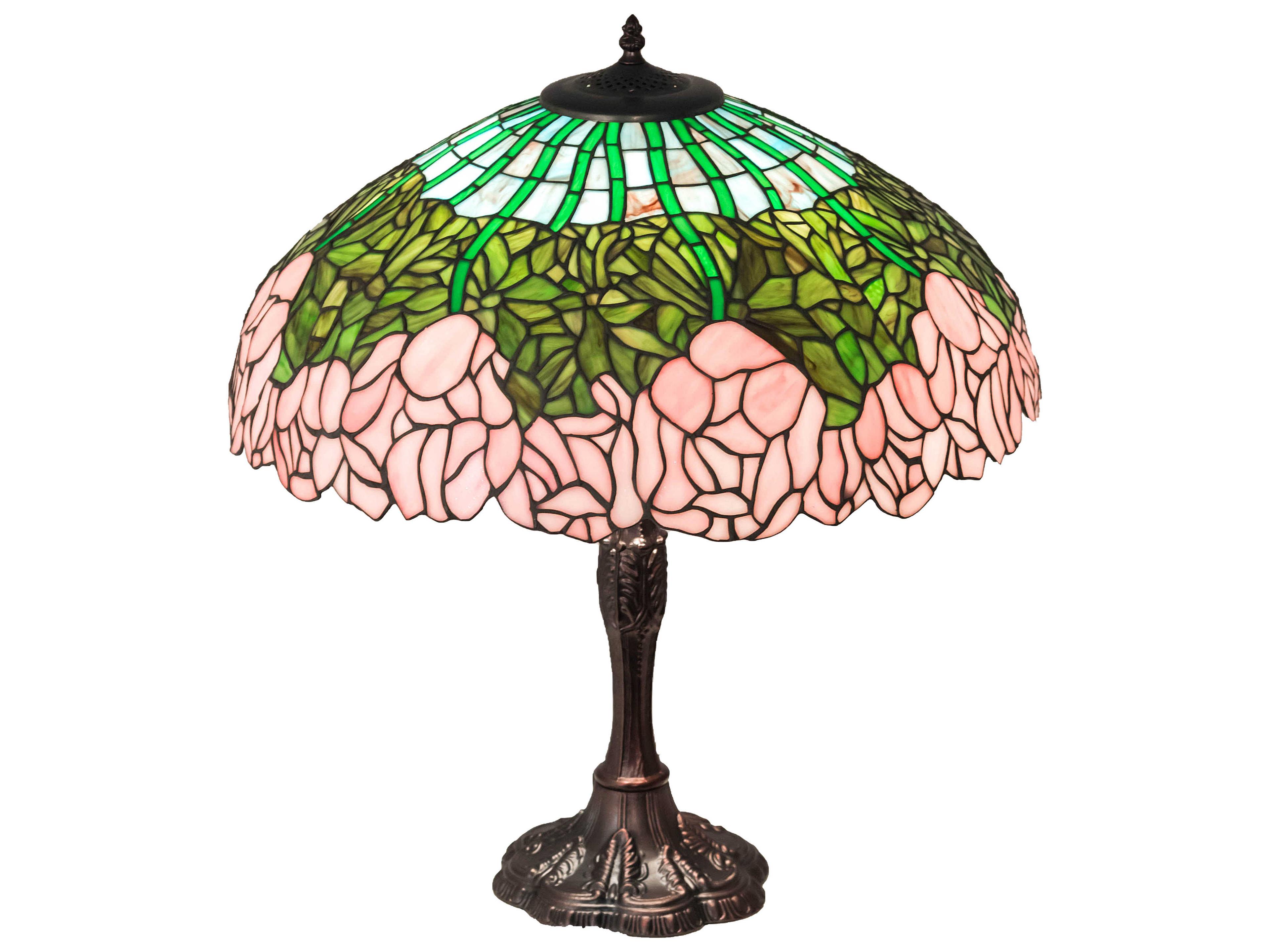 Meyda Tiffany Cabbage Rose Glass Mahogany Bronze Buffet Lamp