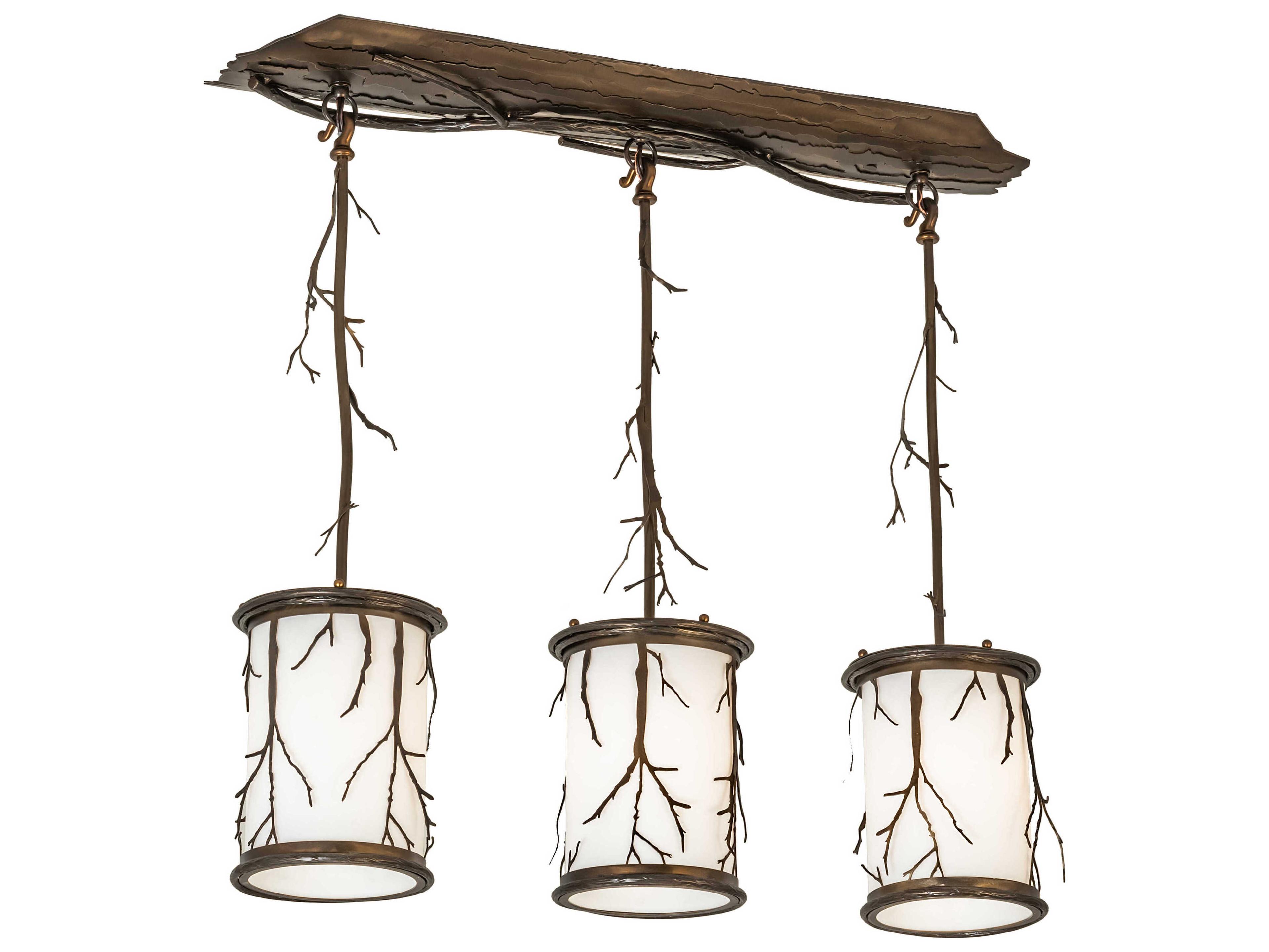 Branches 3-Light Antique Copper Cylinder Round Island Pendant