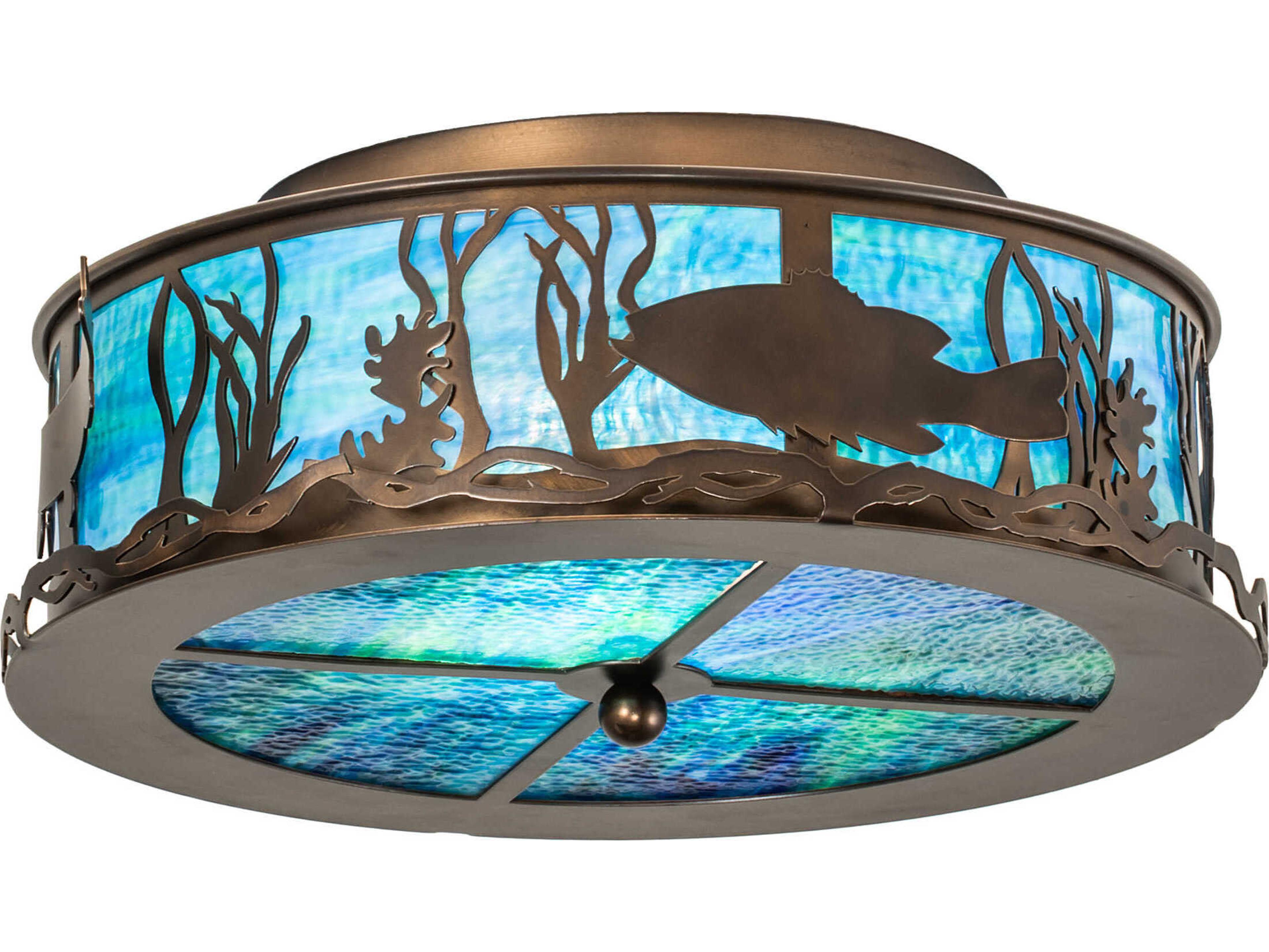 Meyda 2-Light Antique Copper Glass Drum Flush Mount