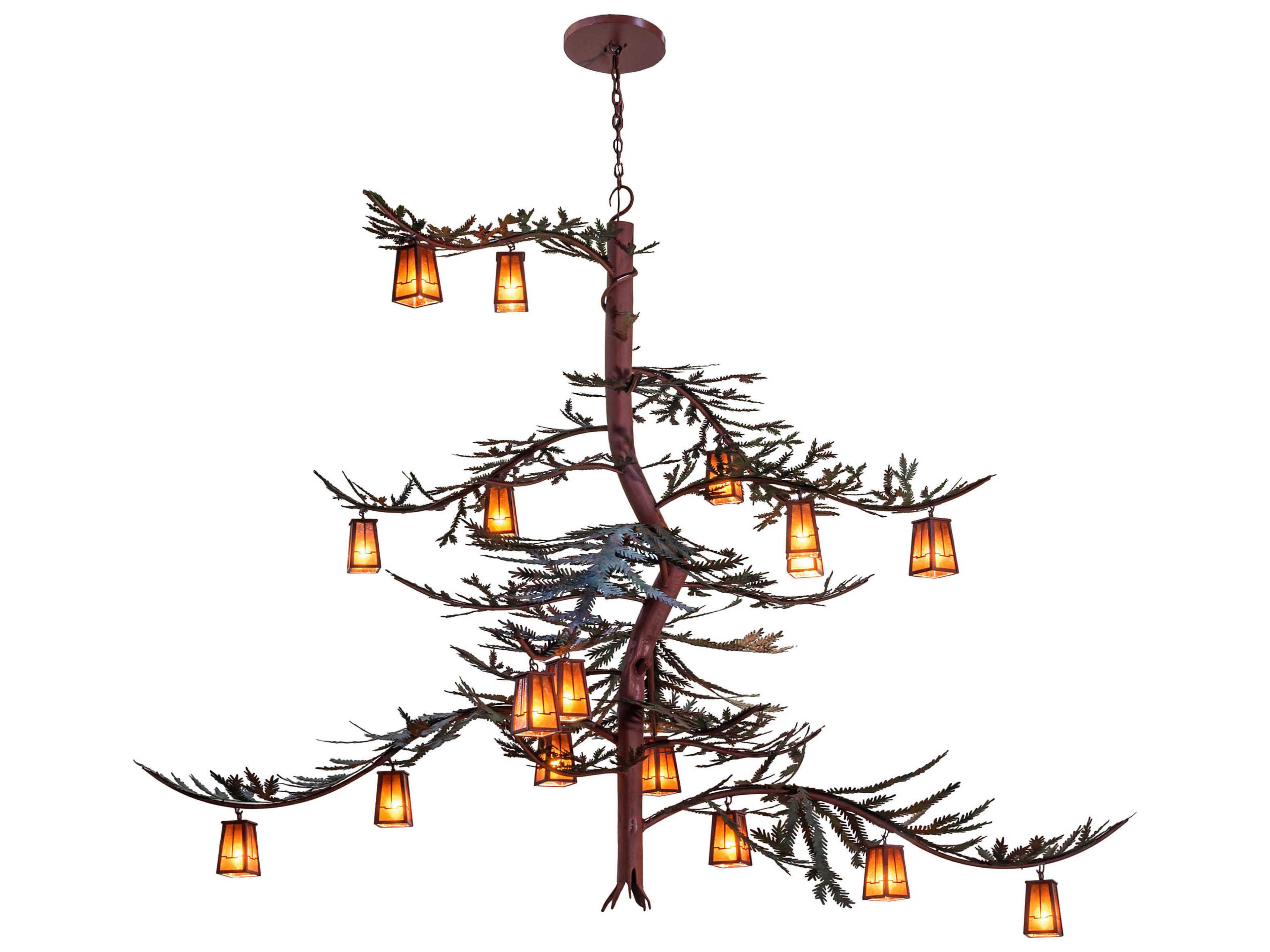Pine Branch Valley View 18-Light8-Light Rust Steel Glass Chandelier