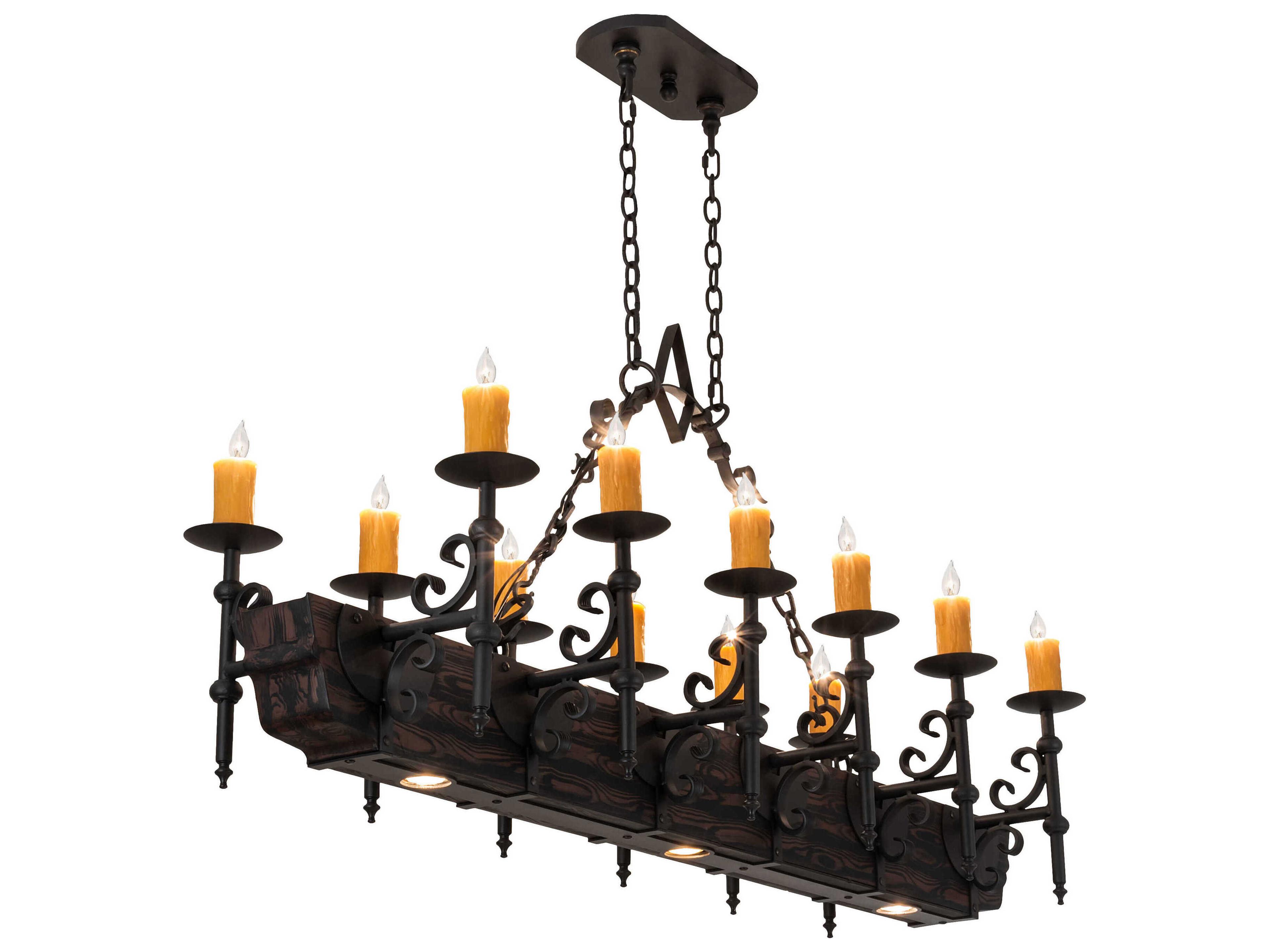 12 3-Light Wrought Iron Black Island Pendant