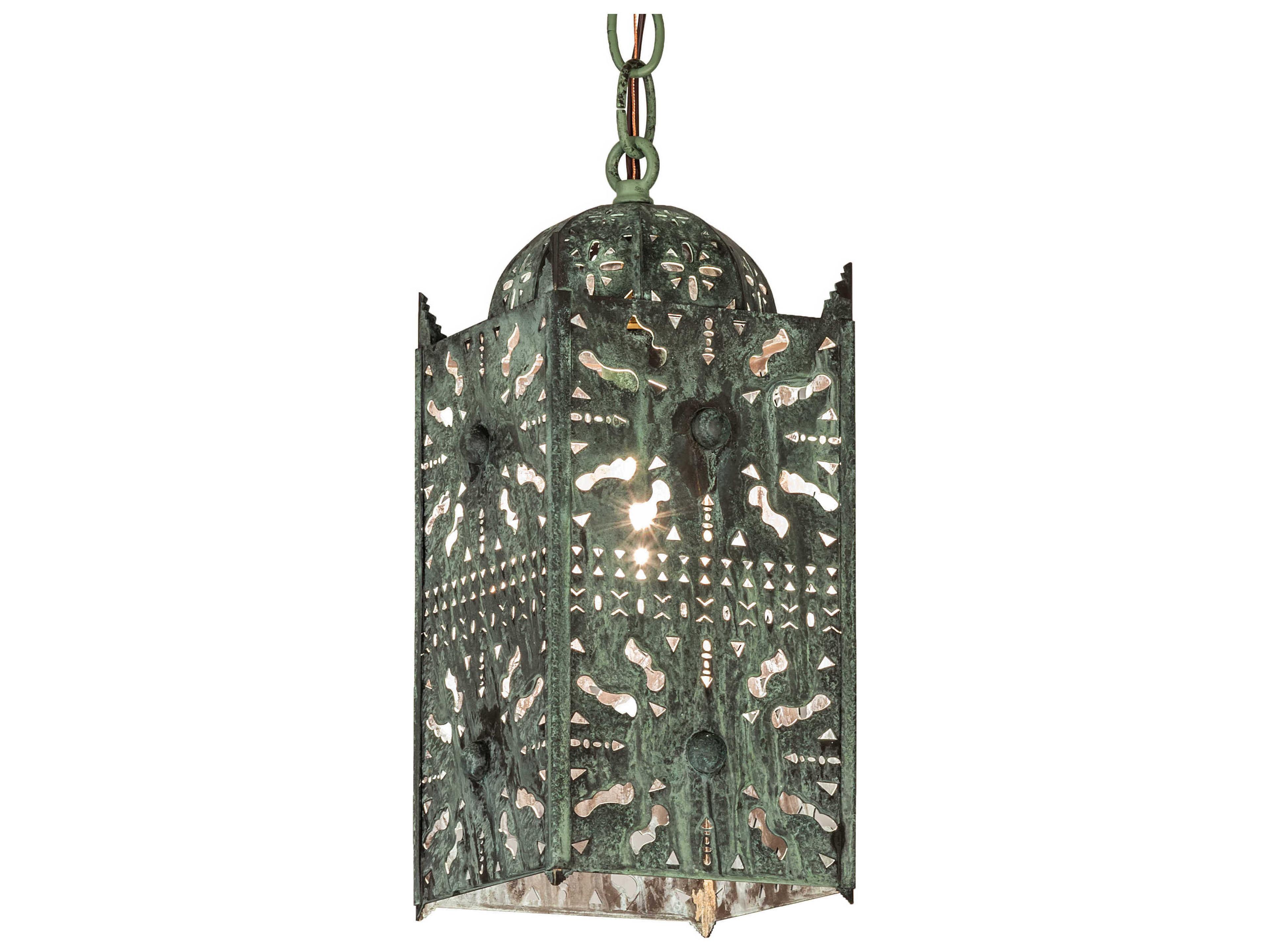 Moroccan 1-Light Verdigris Green Lantern Mini Pendant