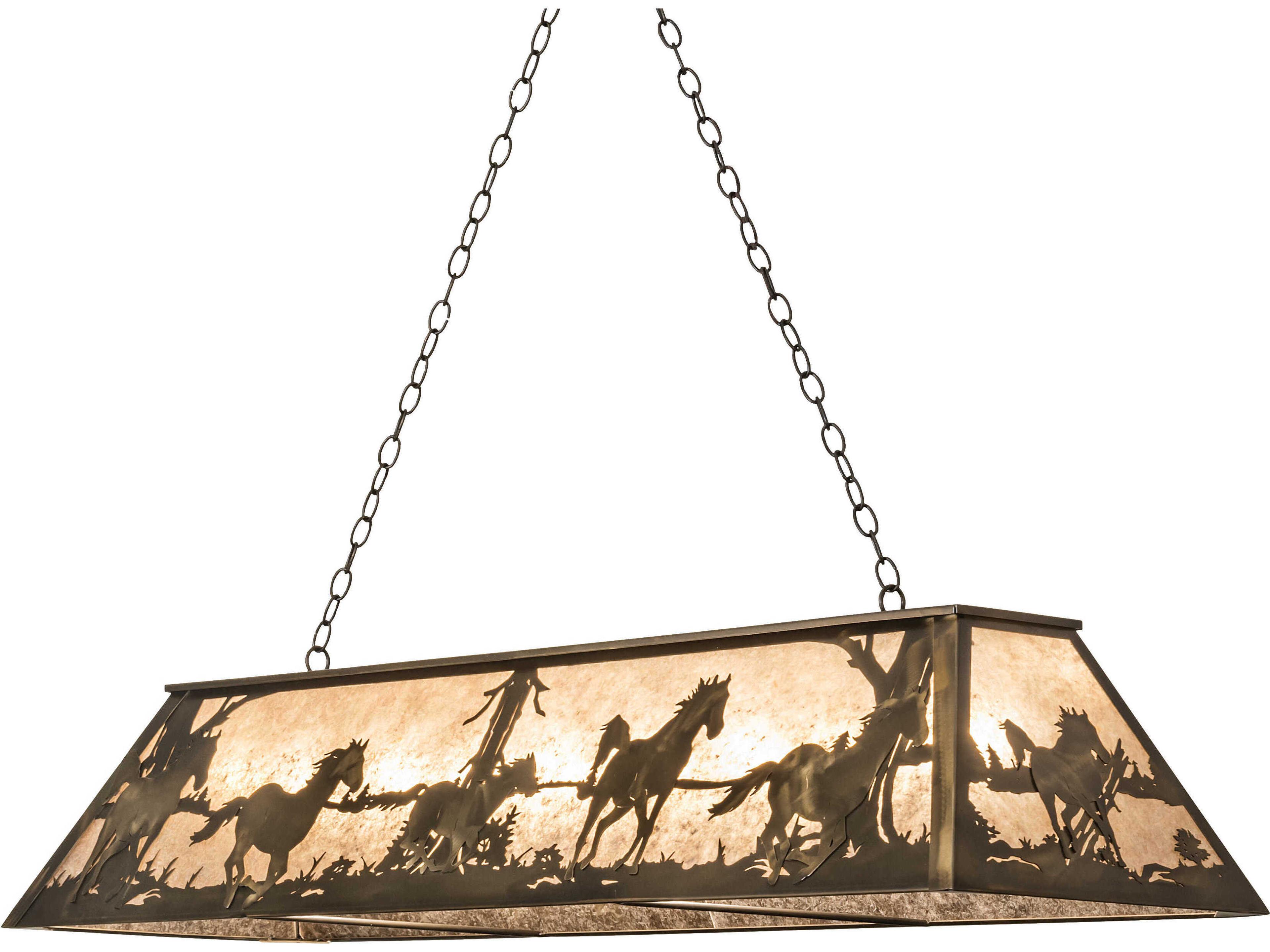 Running Horse 9-Light Antique Copper Glass Island Pendant