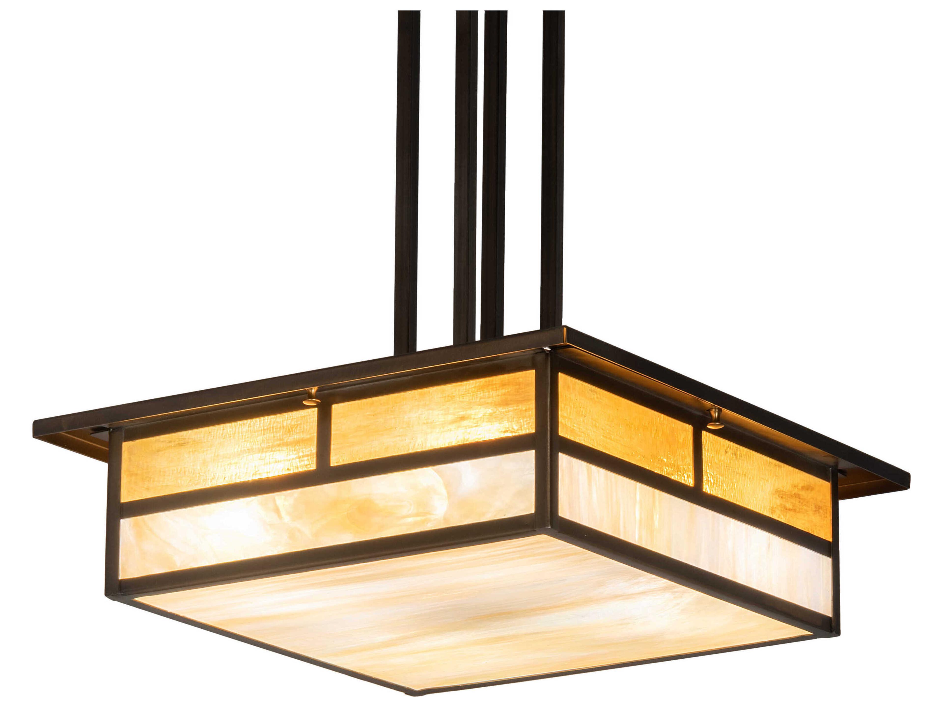 Hyde Park T Mission 4-Light Antique Copper Glass Pendant