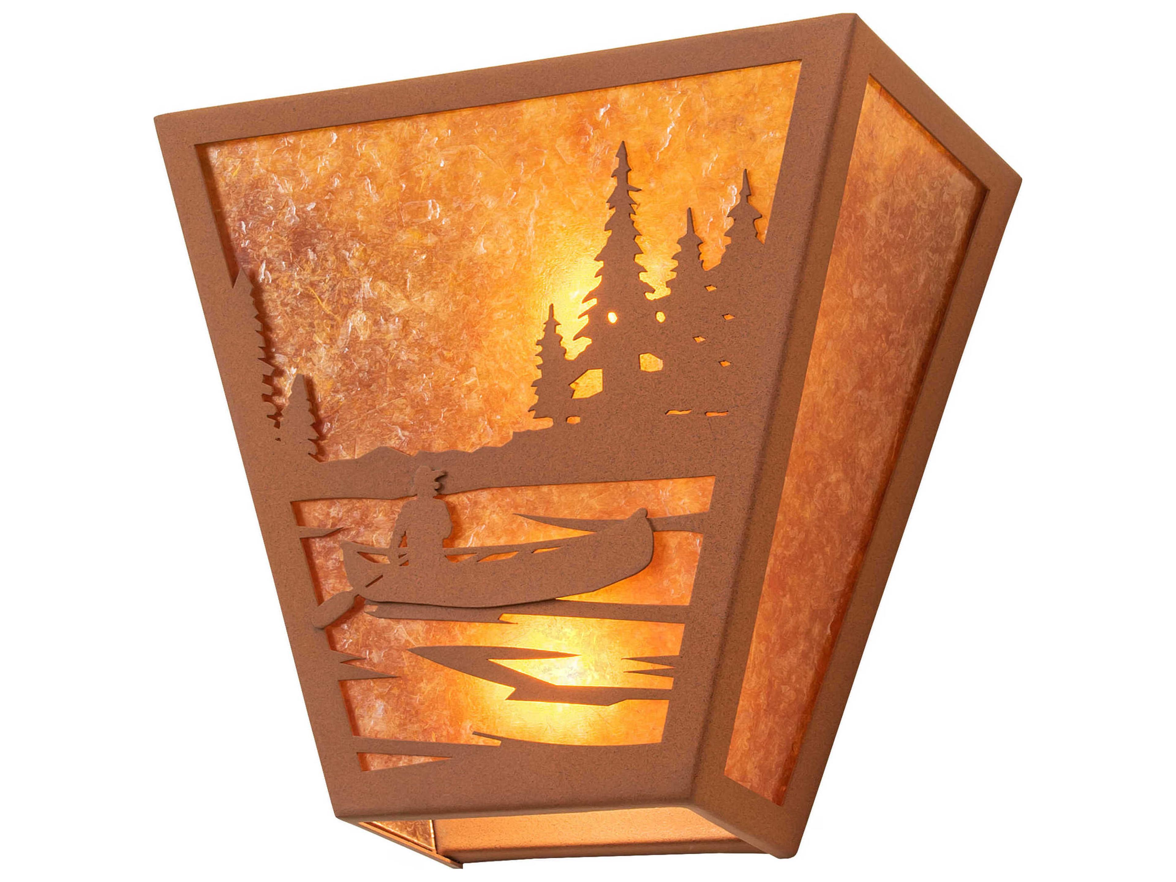 Canoe At Lake 2-Light Brown Glass Wall Sconce