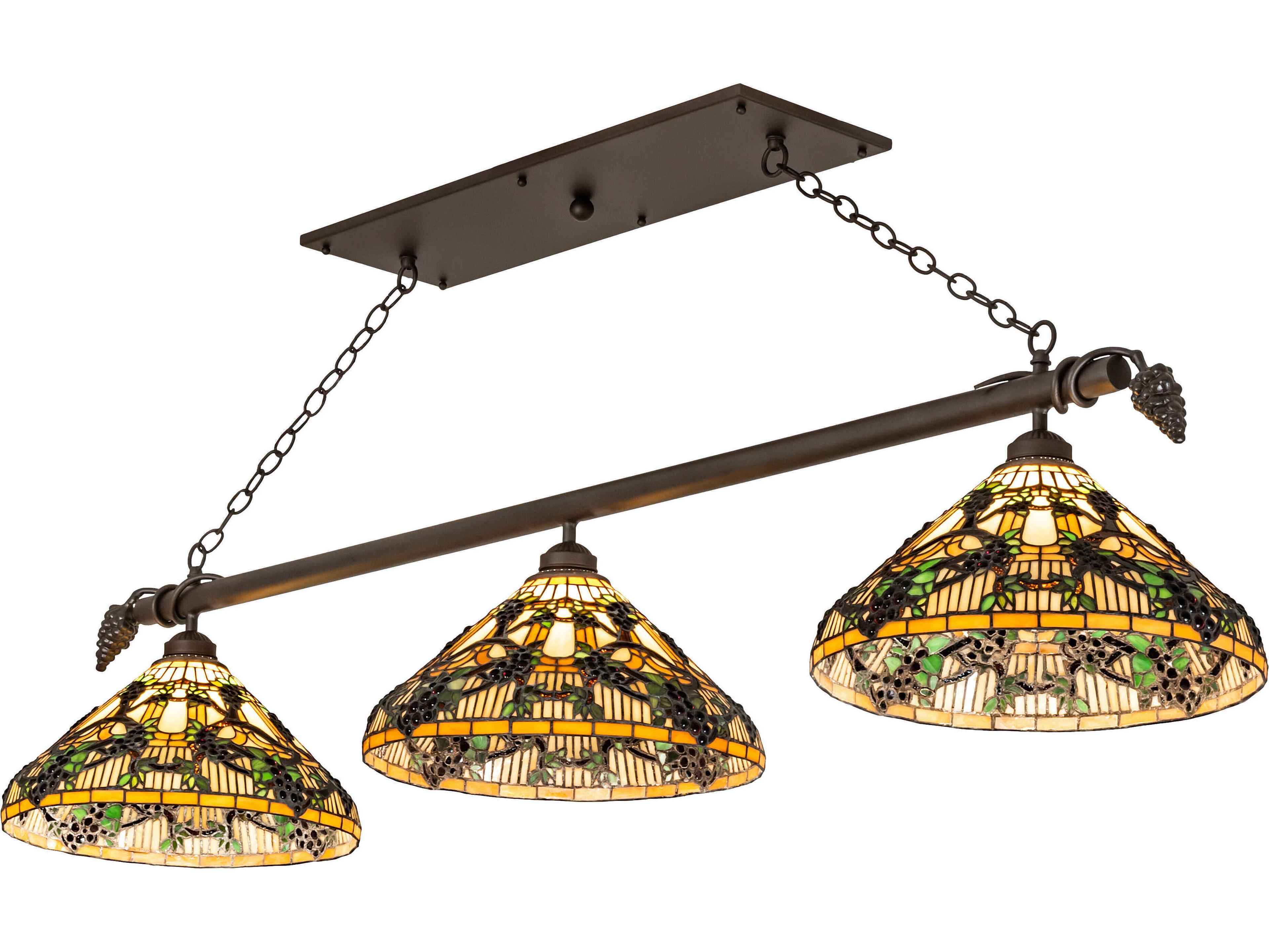 Jeweled Grape 3-Light Oil Rubbed Bronze Glass Tiffany Island Pendant
