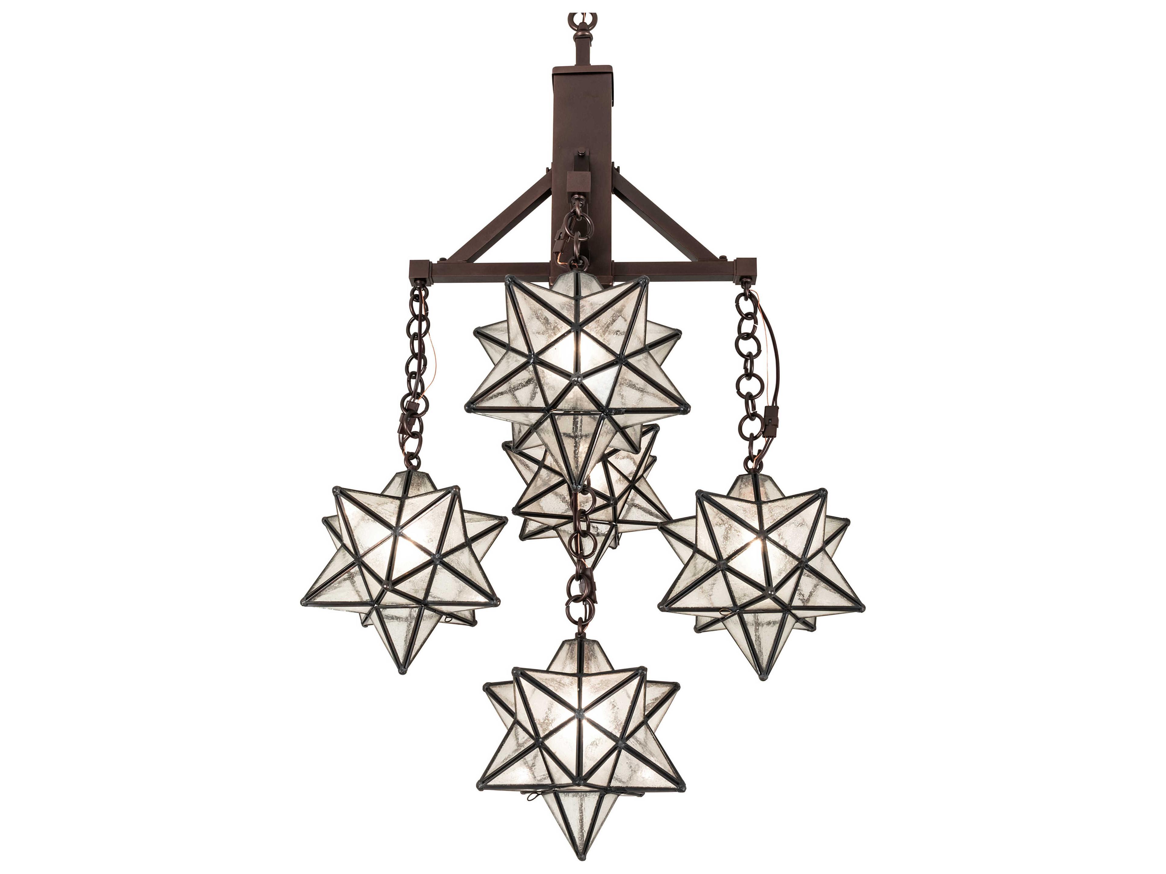 Moravian Star 5-Light Mahogany Bronze Glass Geometric Tiered Chandelier