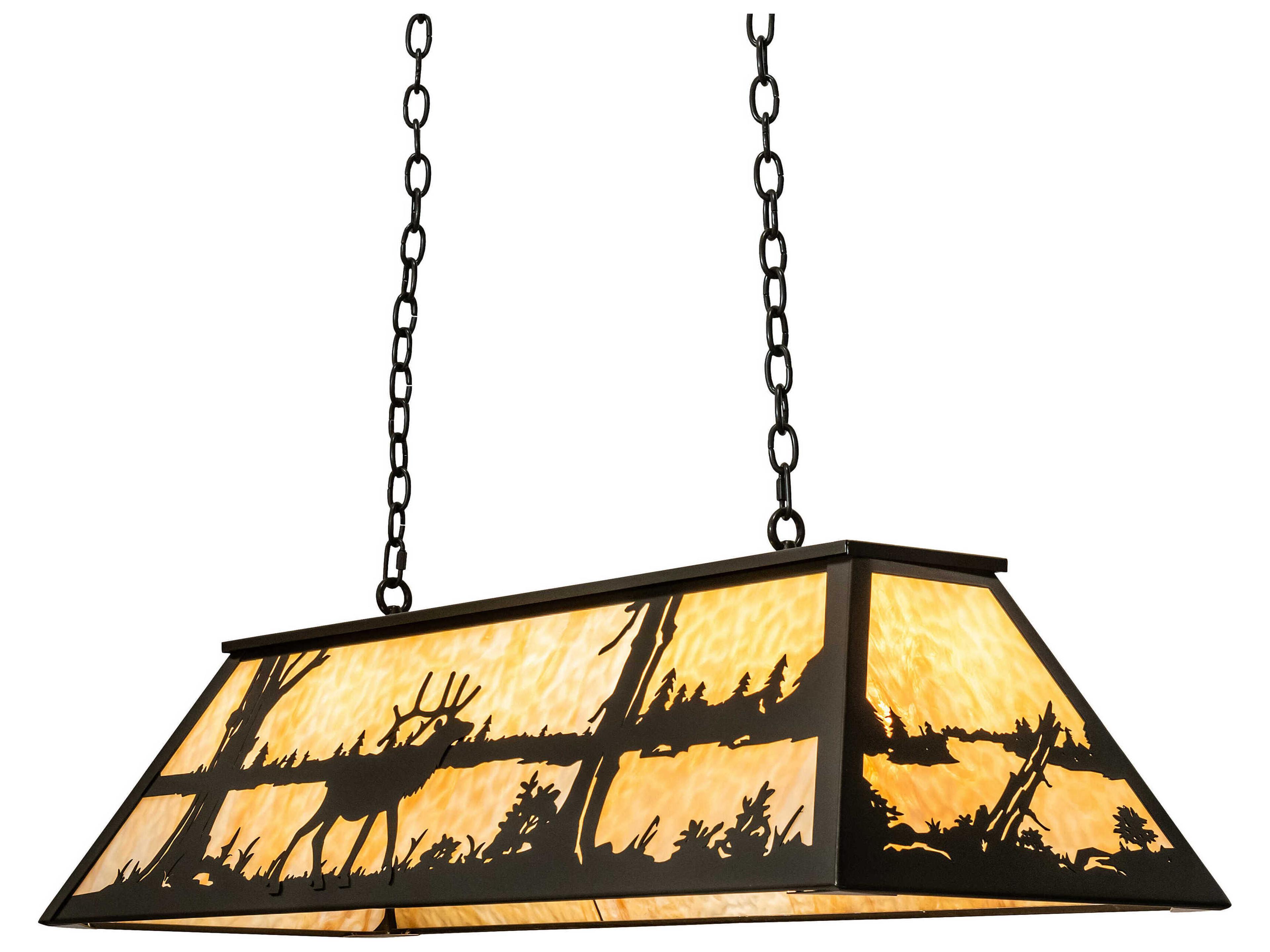 Elk At Lake 6-Light Timeless Bronze Glass Island Pendant