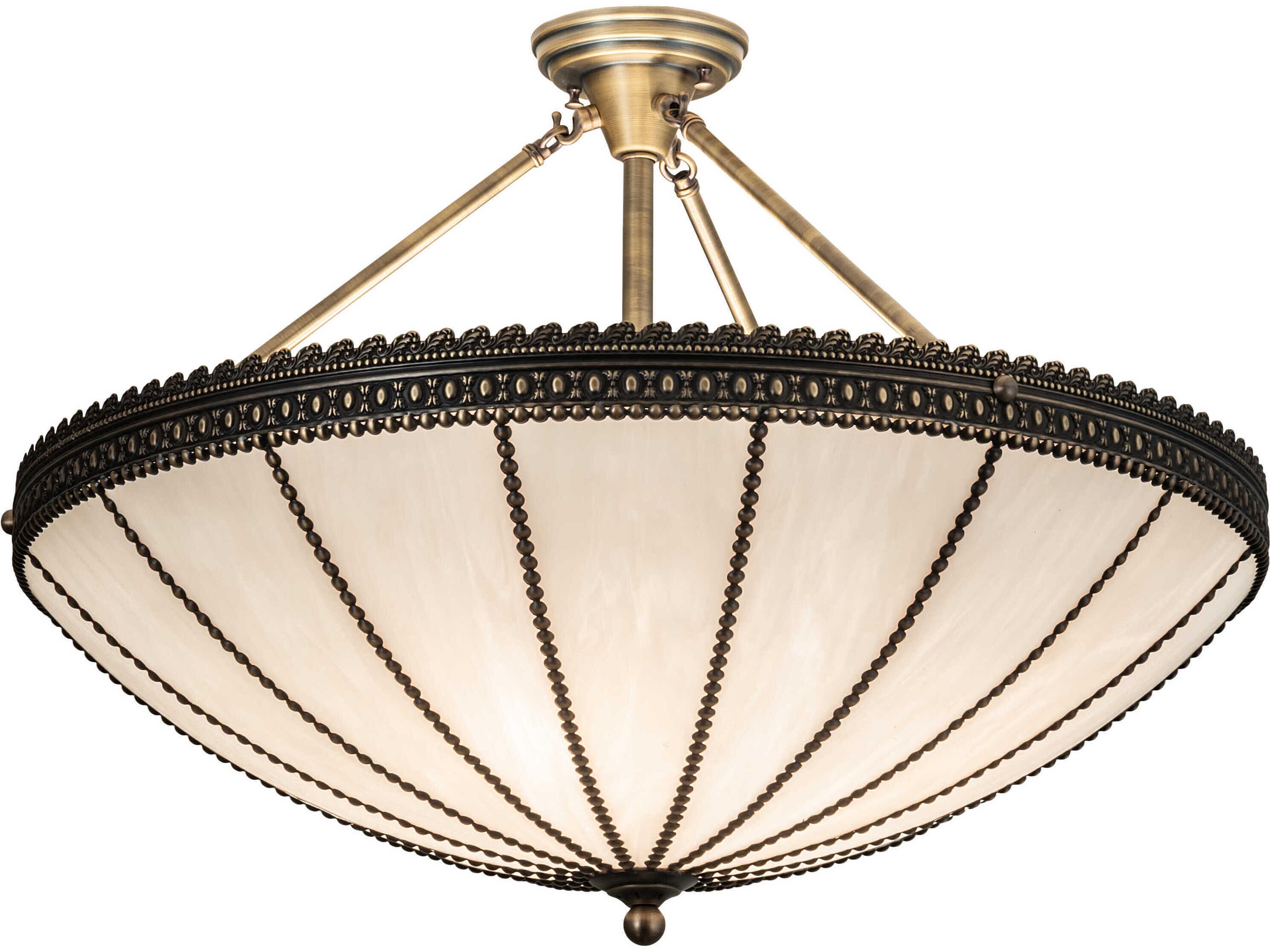 4-Light Antique Brass Glass Bowl Semi Flush Mount