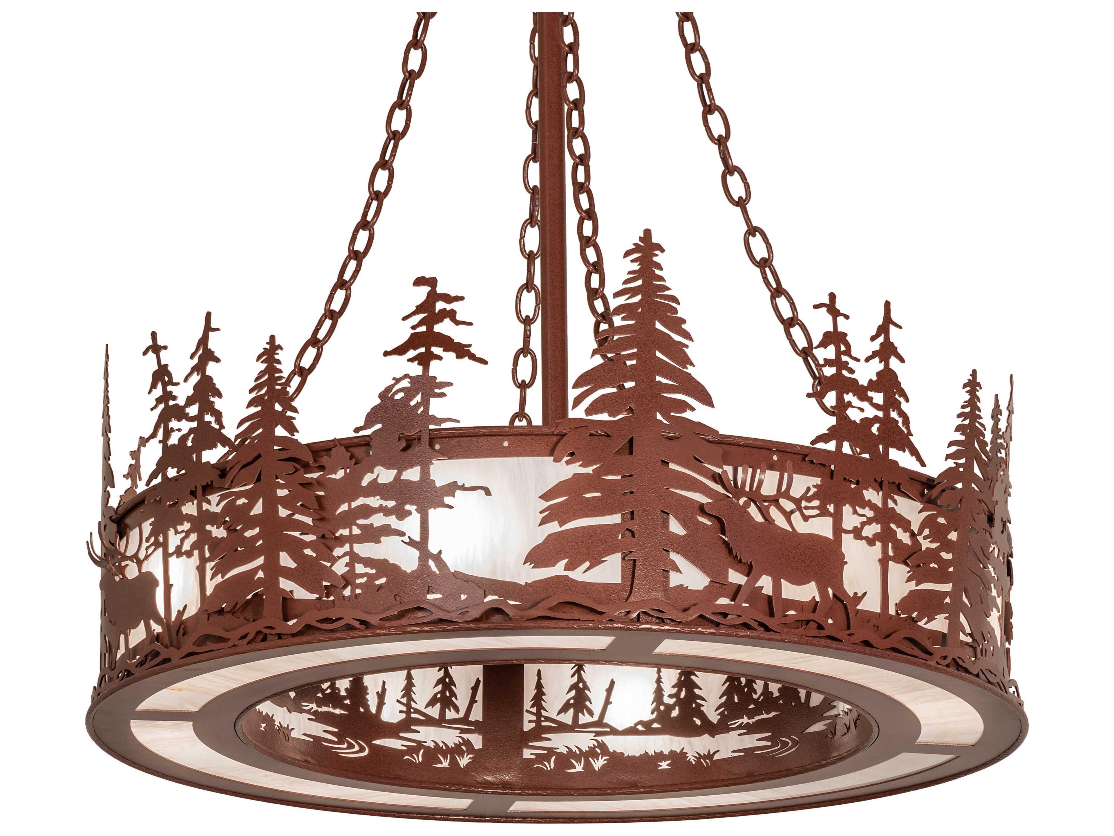 Elk At Dusk 8-Light Rust Copper Drum Pendant
