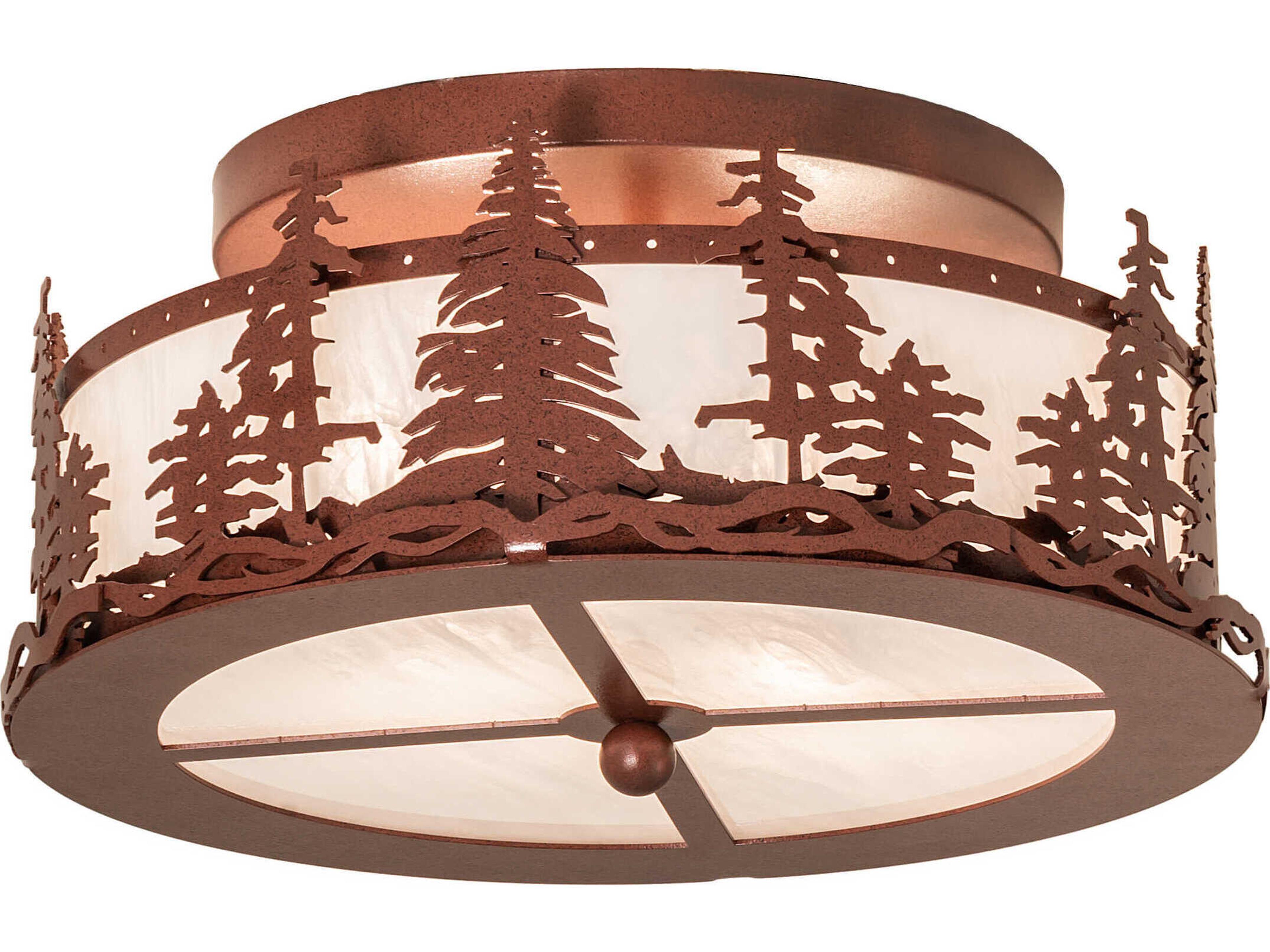 Tall Pines 2-Light Rust Copper Drum Flush Mount