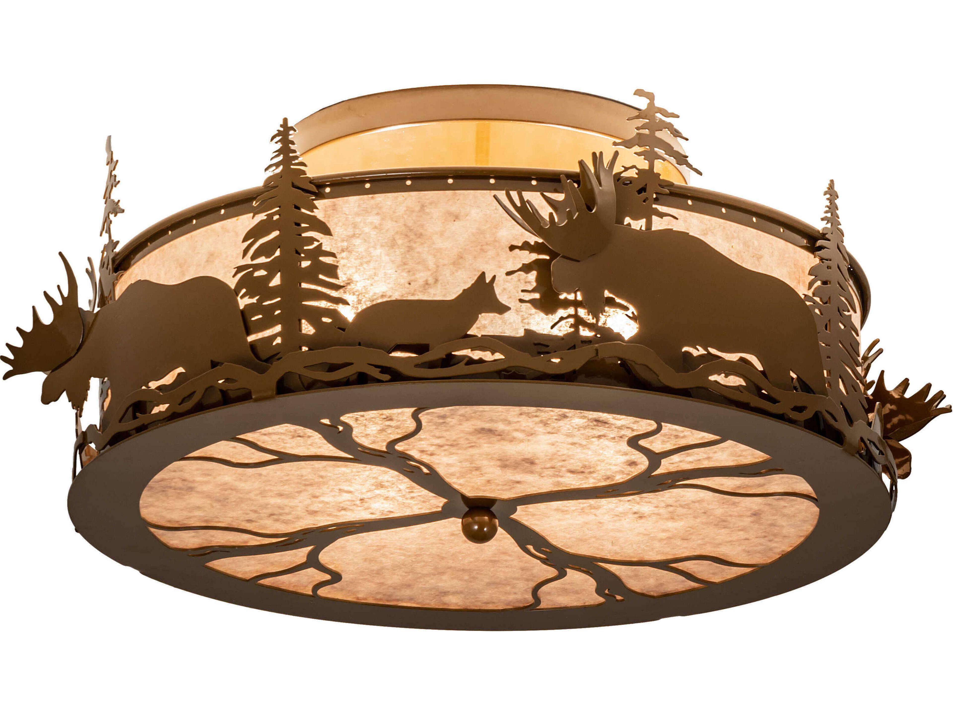 4-Light Brown Glass Round Flush Mount
