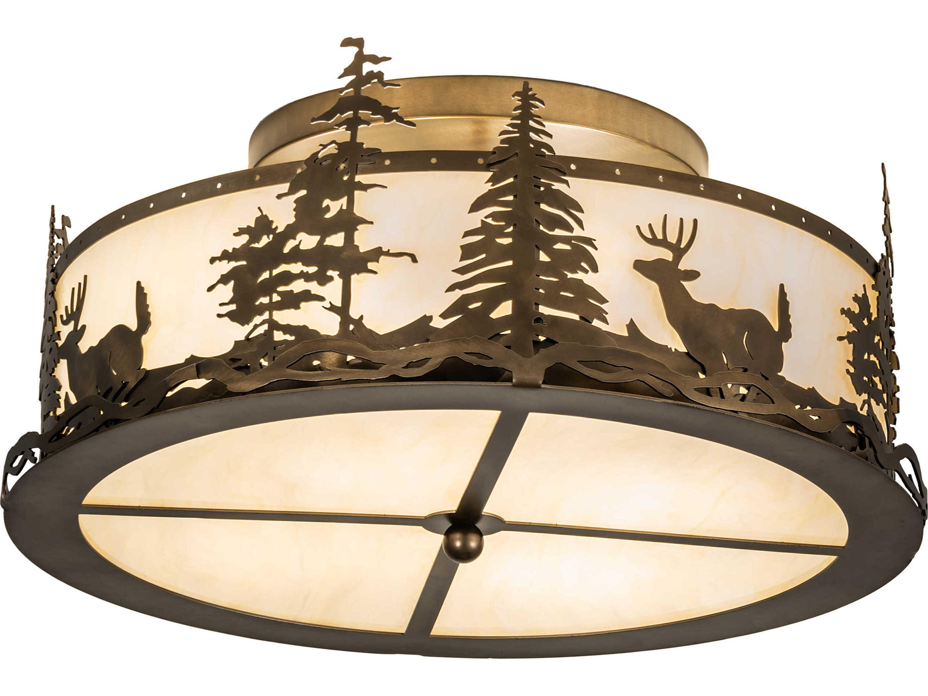 Deer At Dusk 4-Light Antique Copper Drum Flush Mount
