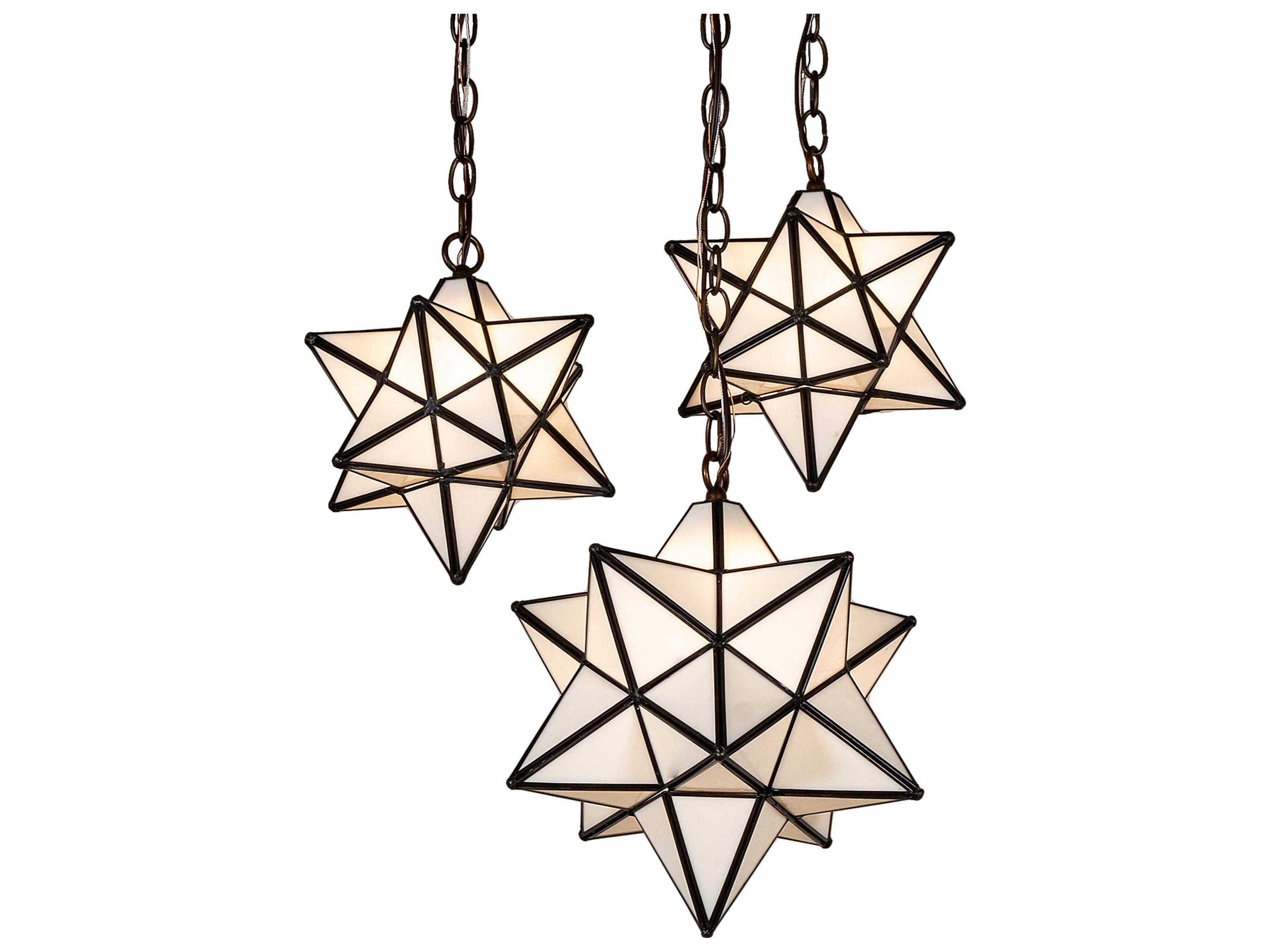 Moravian Star 3-Light Antique Copper Glass Geometric Pendant