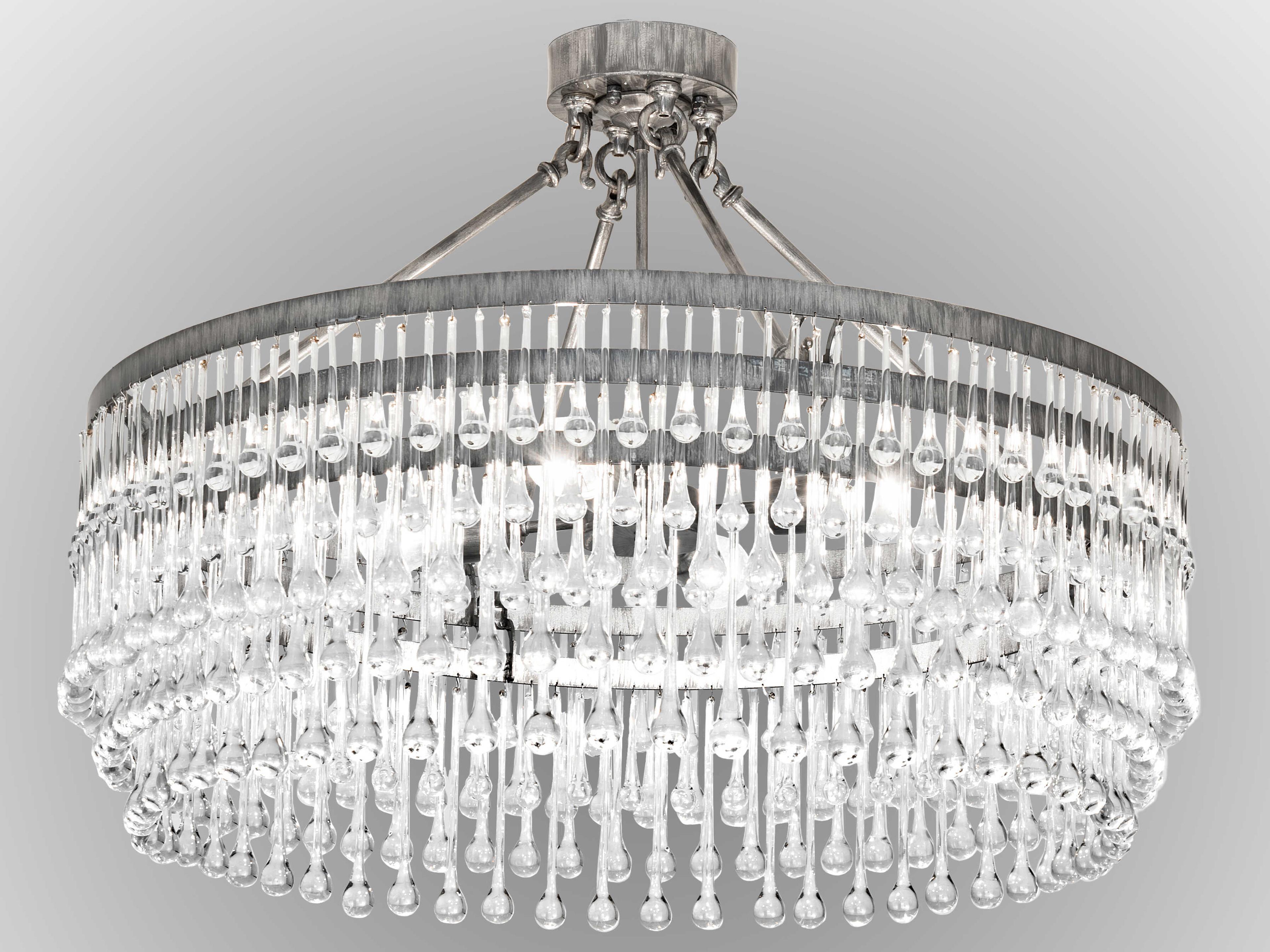 4-Light Silver Glass Round Semi Flush Mount