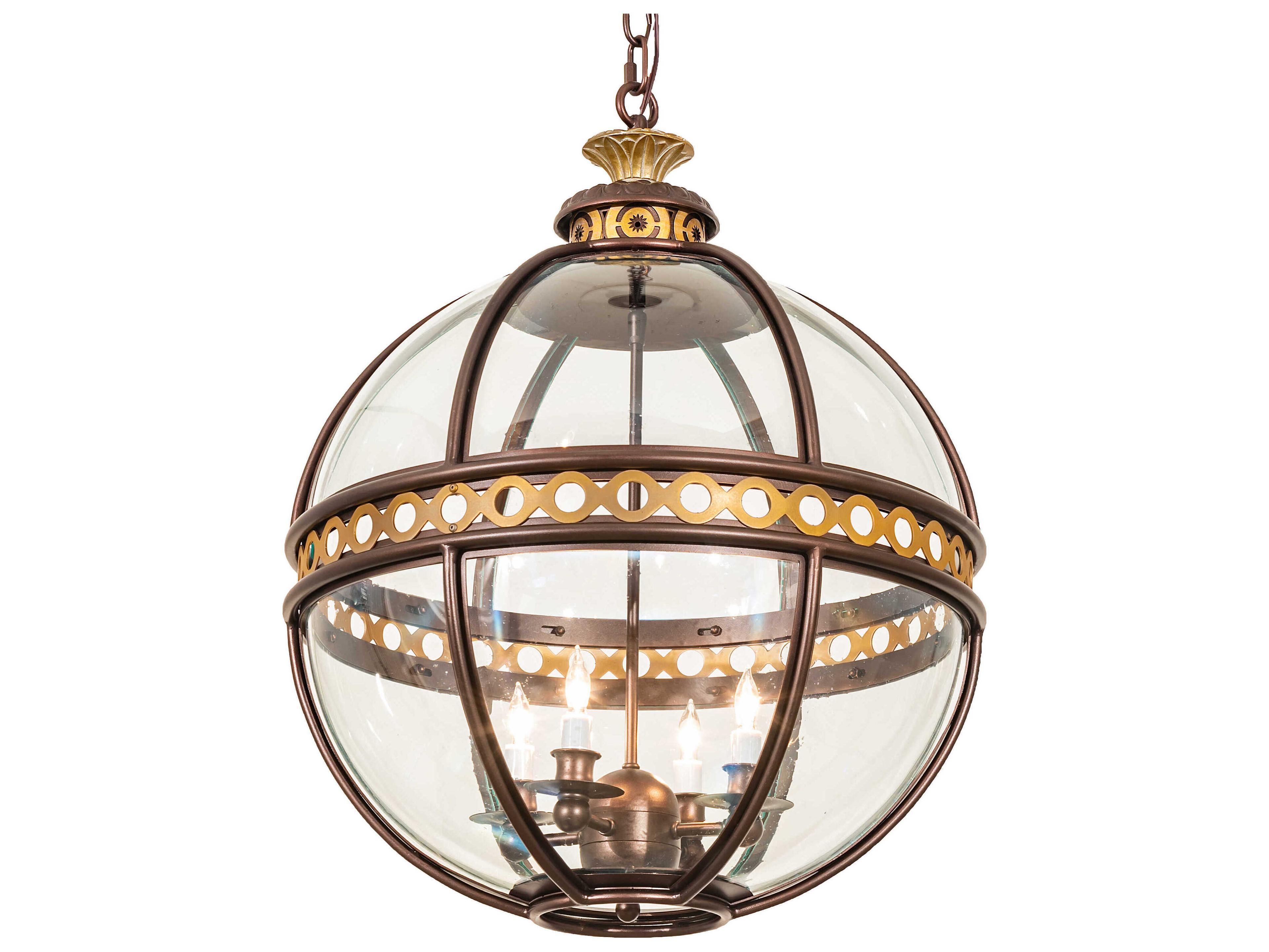 4-Light Mahogany Bronze Gold Glass Globe Chandelier
